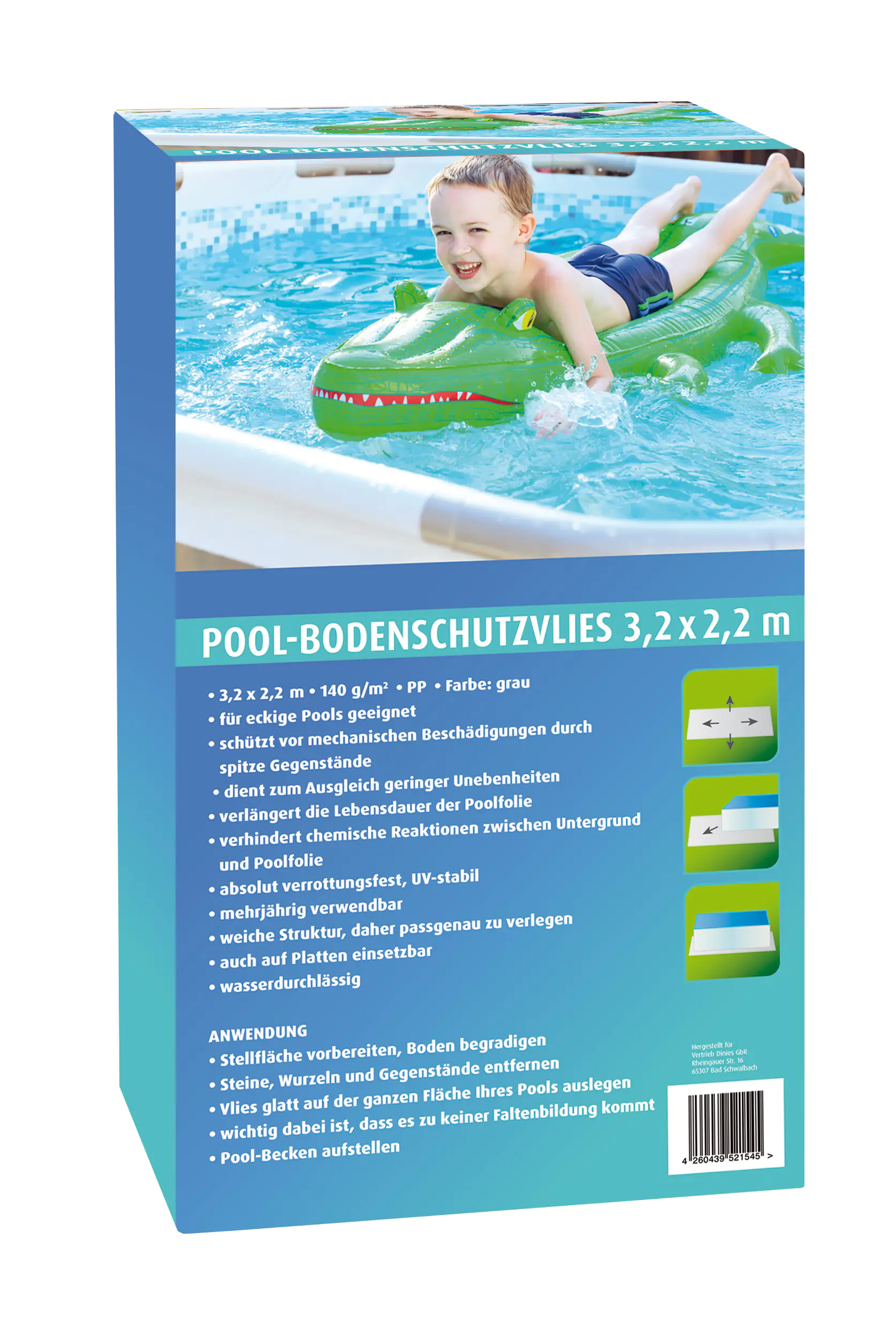 Pool-Bodenschutzvlies grau 3,2 x 2,2 m 140 g eckig