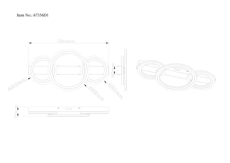Globo Deckenleuchte Dakari I 58 x 30 cm L x B schwarz warmweiß
