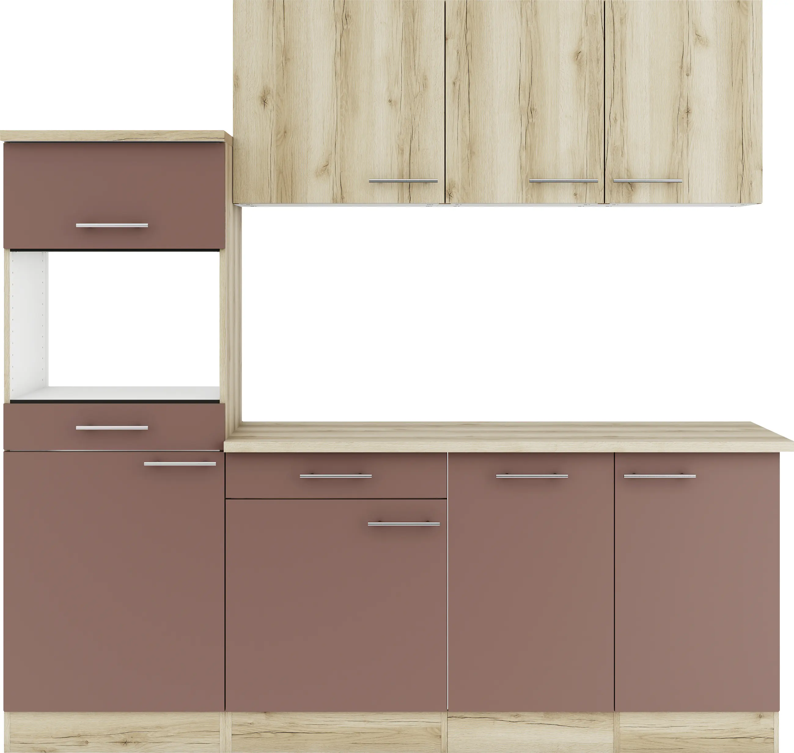 Optifit Küchenzeile Livorno 290/Bari 407 ohne Geräte wildeiche/rostrot 210 cm