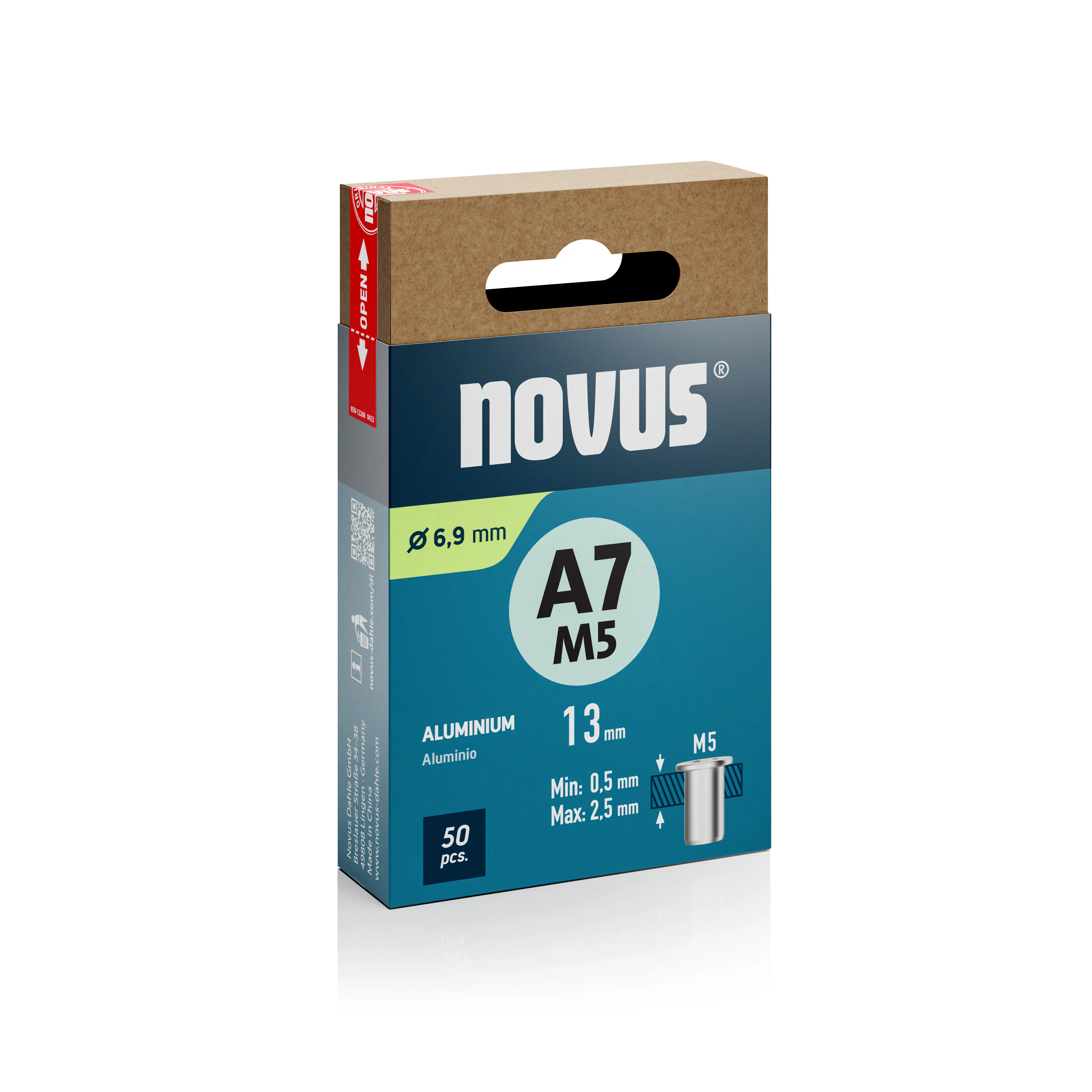 Novus Blindnietmuttern Typ A7 Ø 6,9 x 13 mm M5 Alu 50 Stück Novus Blindnietmuttern Typ A7 Ø 6,9 x 13 mm M5 Alu 50 Stück