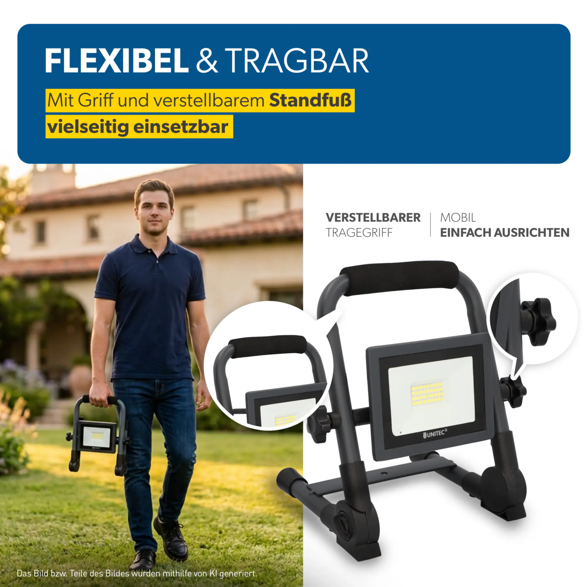 UniTec LED Baustrahler anthrazit tragbar 14 W 1700 lm