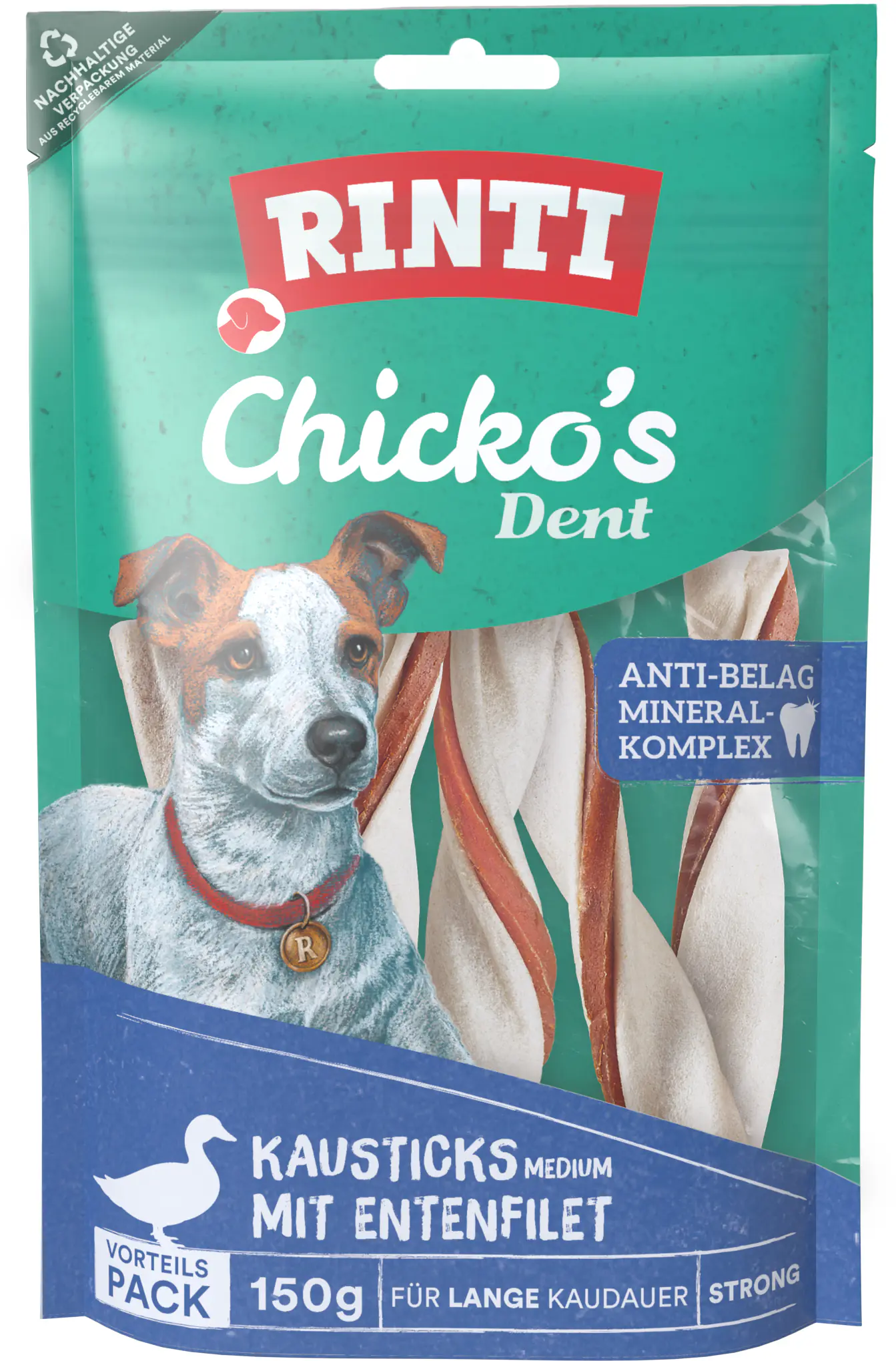 Rinti Hundesnacks Ente Chicko Dent Medium 150 g Rinti Hundesnacks Ente Chicko Dent Medium 150 g