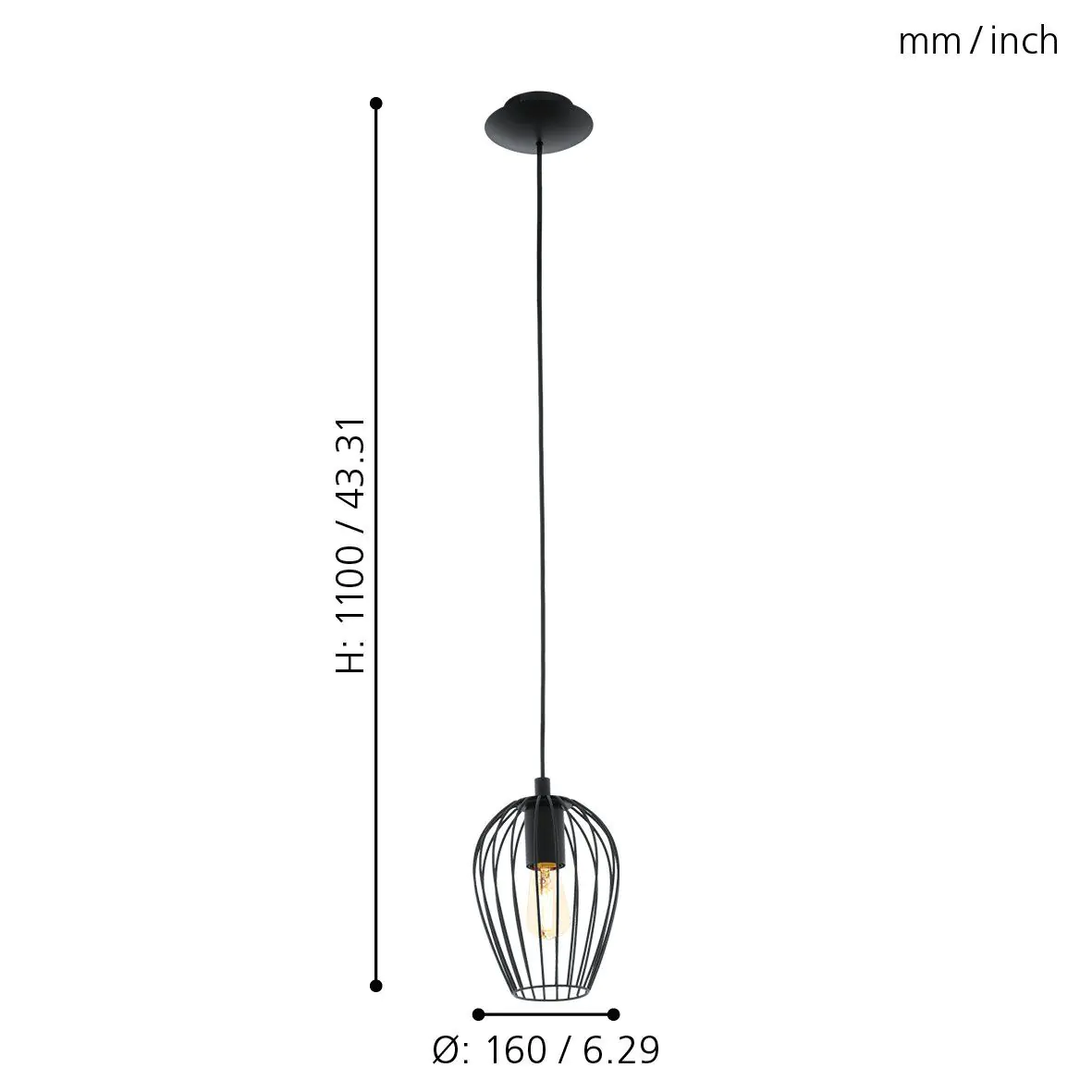 Eglo Pendelleuchte Newtown schwarz Ø 16 cm E27, max. 60 W Eglo Pendelleuchte Newtown schwarz Ø 16 cm E27, max. 60 W