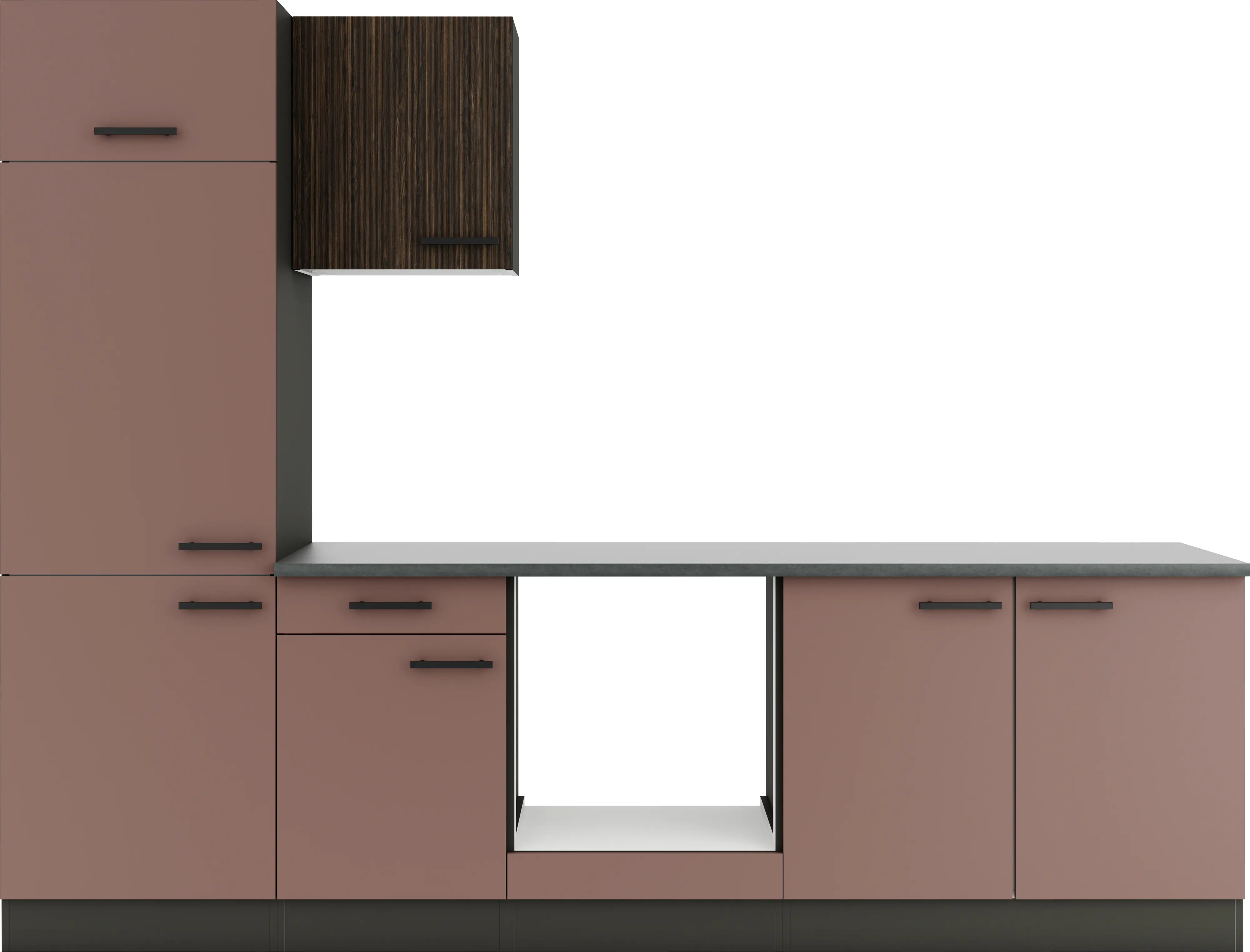 Optifit Küchenzeile Rimini 409/Nizza 407 ohne Geräte nussbaum/rostrot 270 cm 