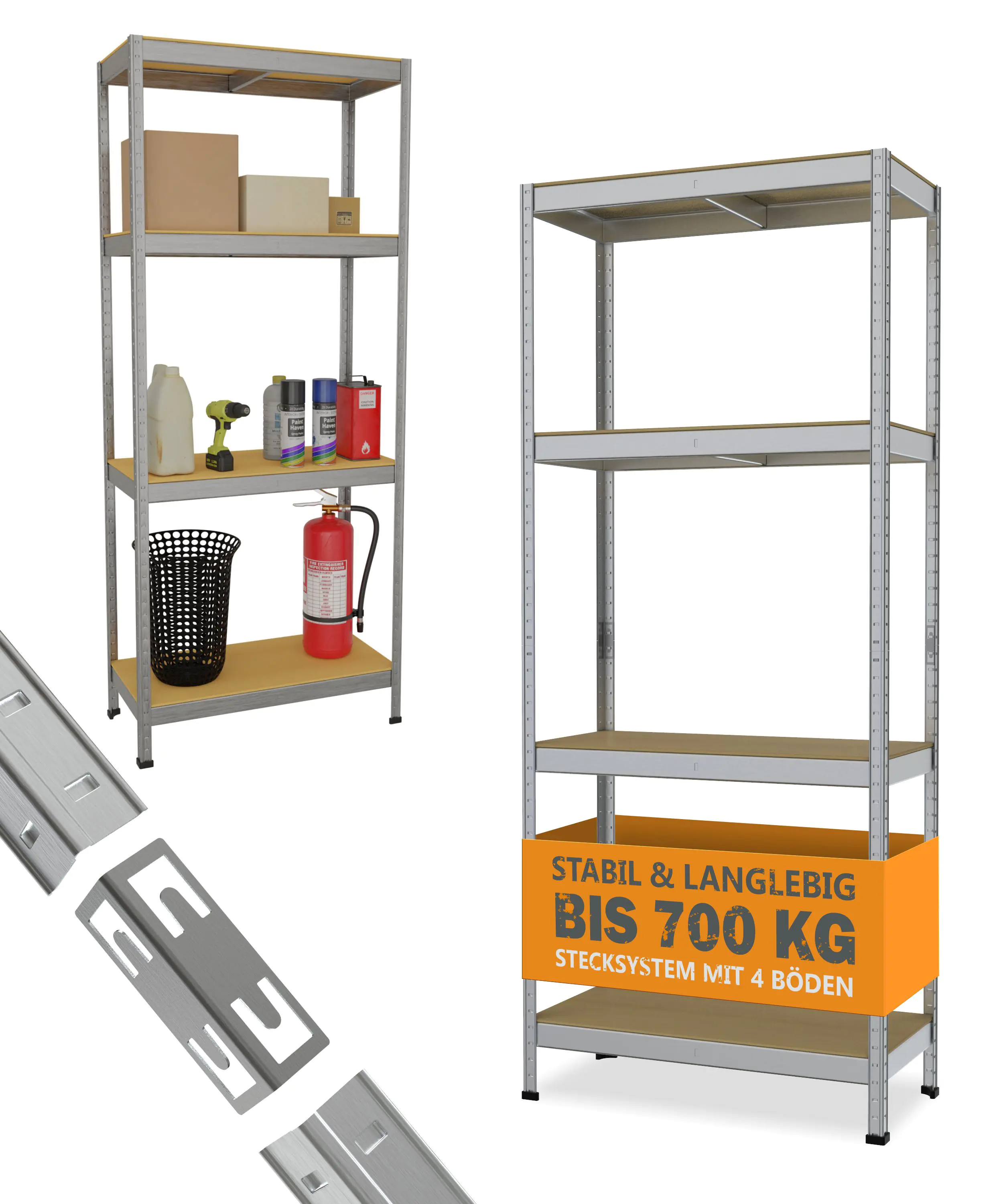 Schwerlastregal 180 x 75 x 35 cm 4 Holzböden 700 kg Schwerlastregal 180 x 75 x 35 cm 4 Holzböden 700 kg