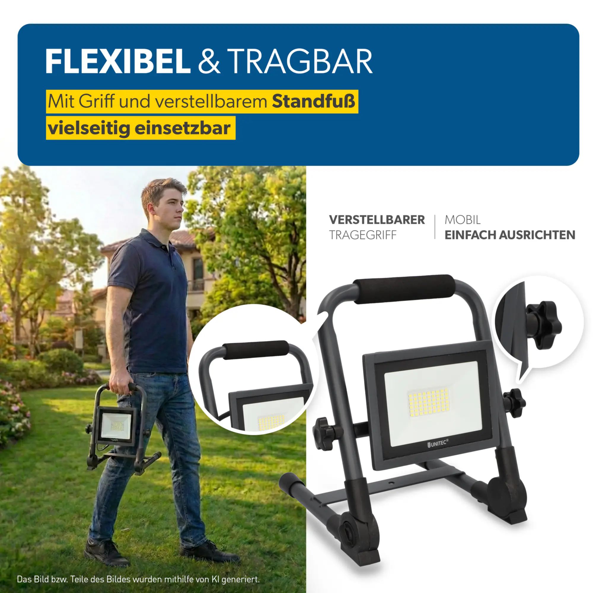 UniTec LED Baustrahler anthrazit tragbar 21 W 2550 lm 