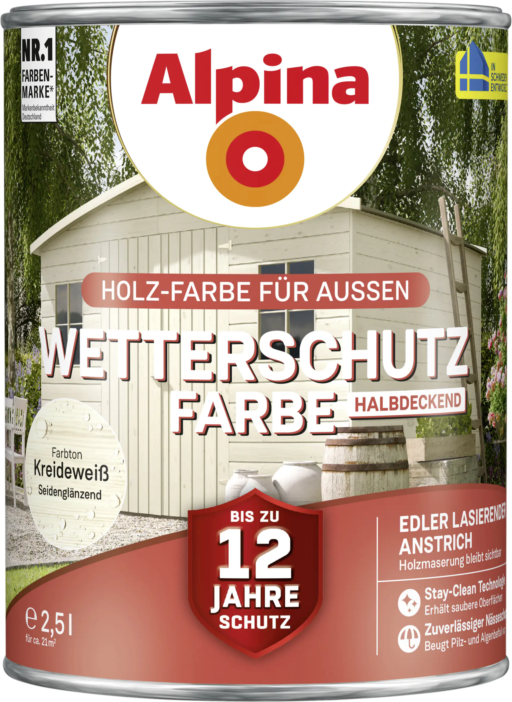 Alpina Wetterschutzfarbe 2,5 L kreideweiß Alpina Wetterschutzfarbe 2,5 L kreideweiß