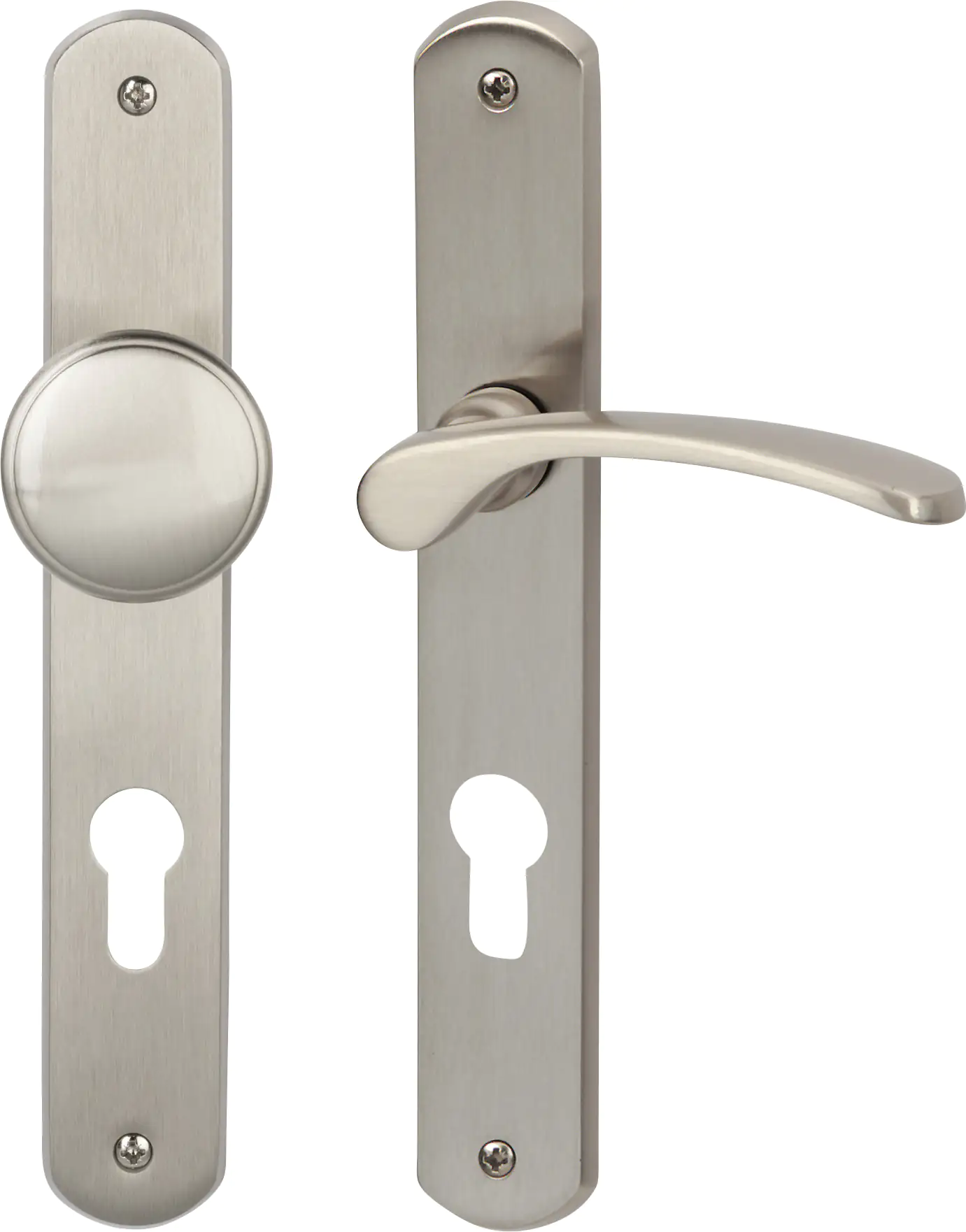 Alpertec PZ-Langschildgarnitur Amos rechts Messing silber abgerundet