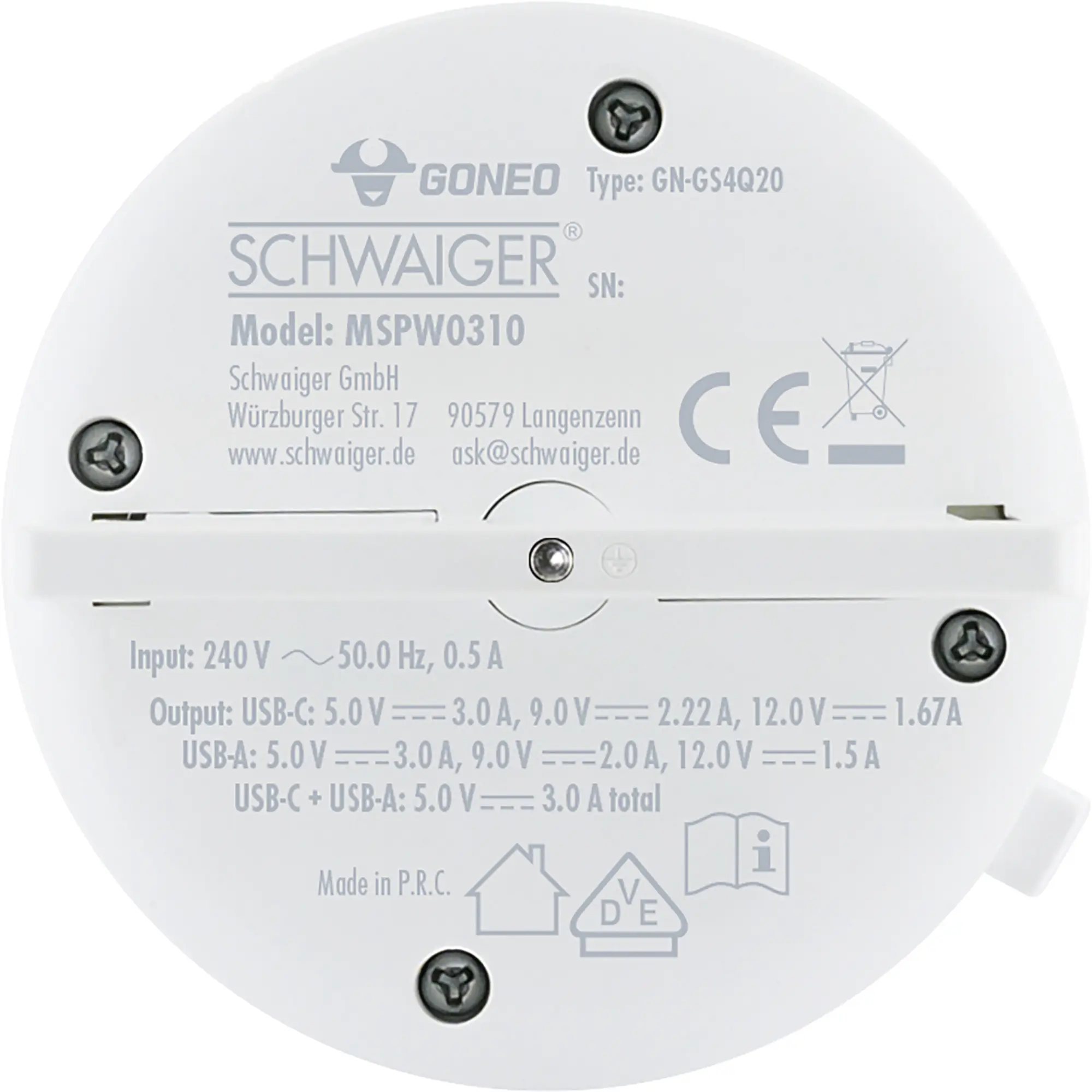 Schwaiger Steckdosenadapter für modulare Stromschiene USB-C + A max. 20W weiß