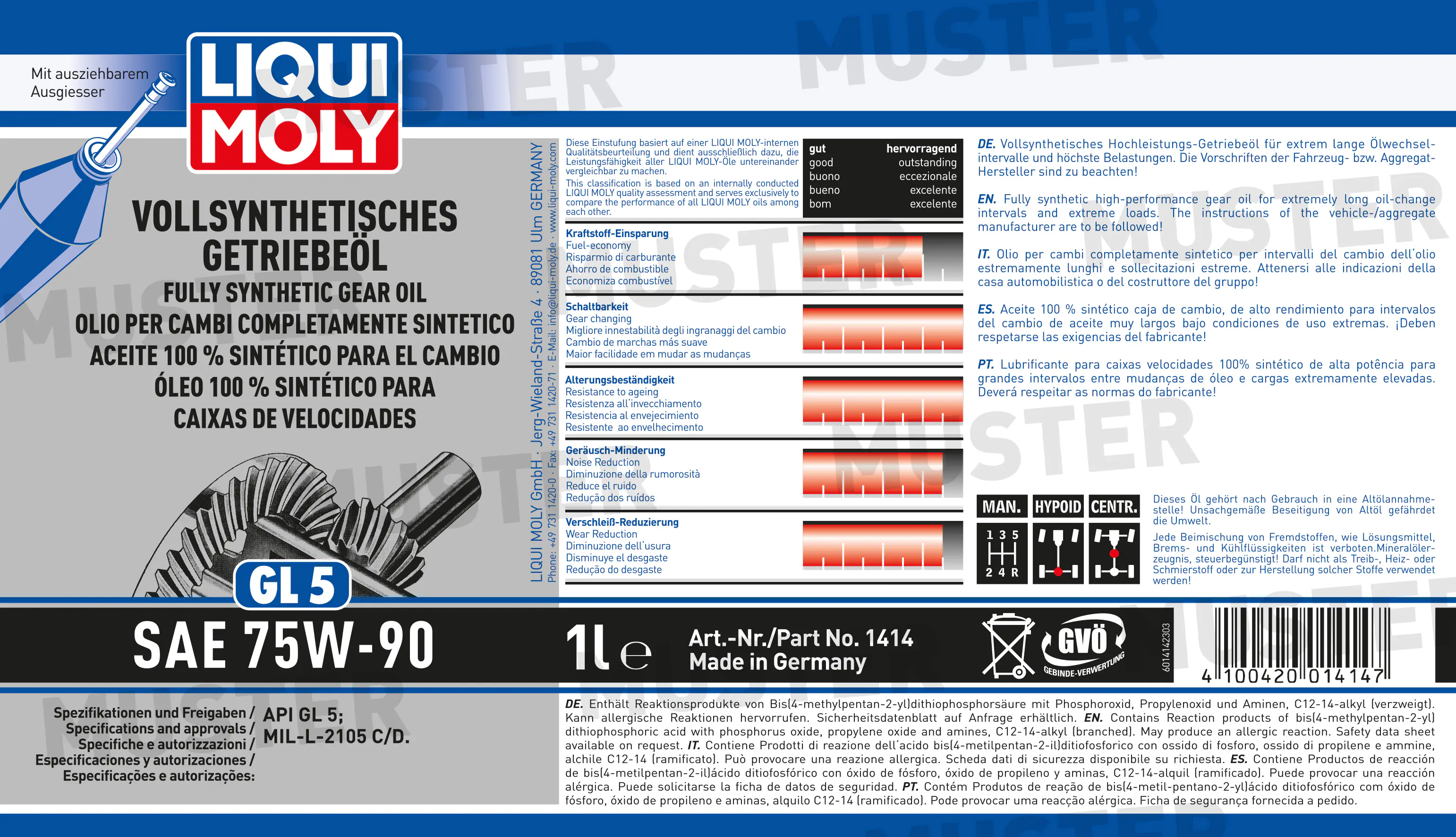Liqui Moly Getriebeöl GL5 75W-90 vollsynthetisch 1 L
