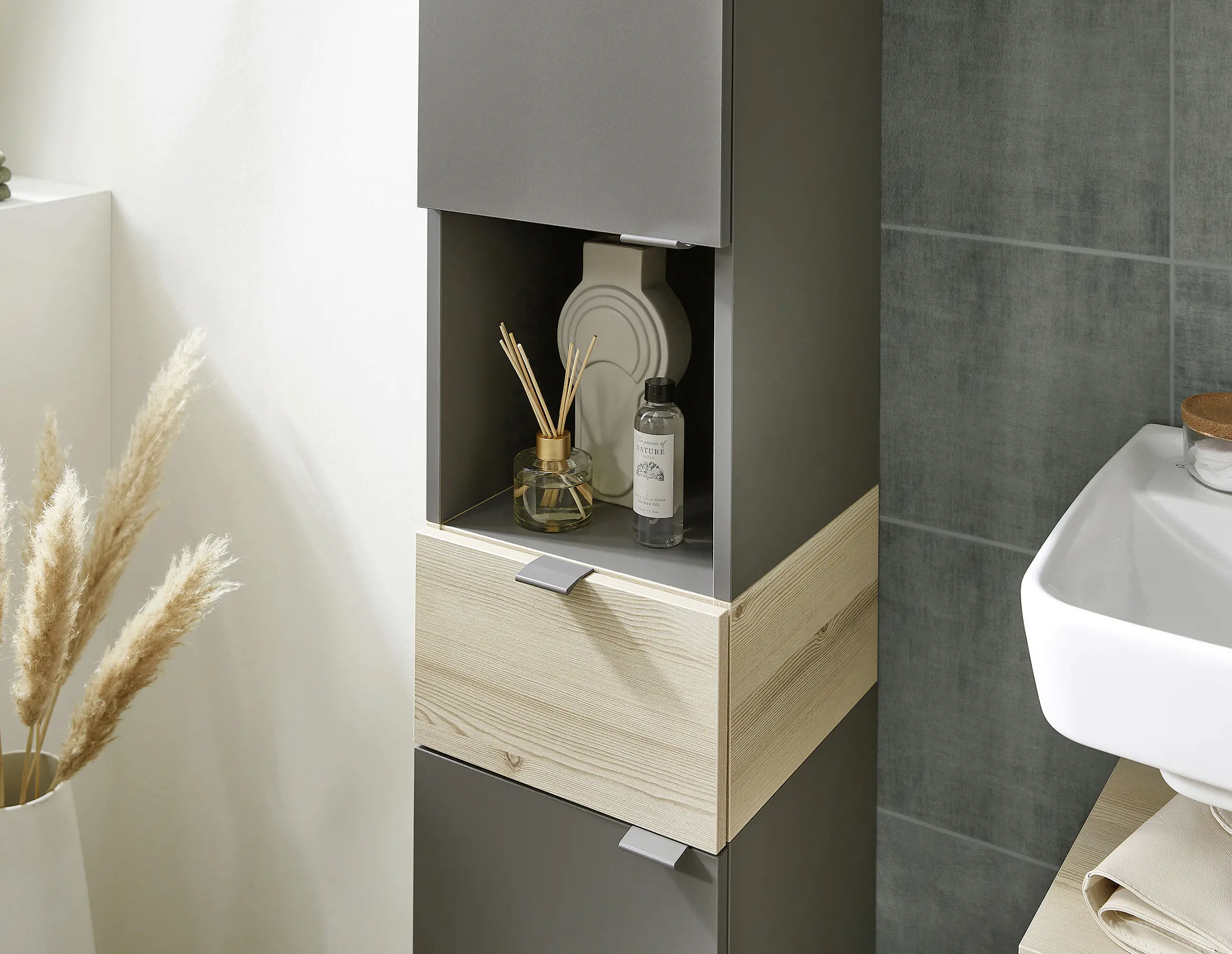 Pelipal Hochschrank Quickset 394 Quarzgrau/Akzent Polar Pinie 30 cm