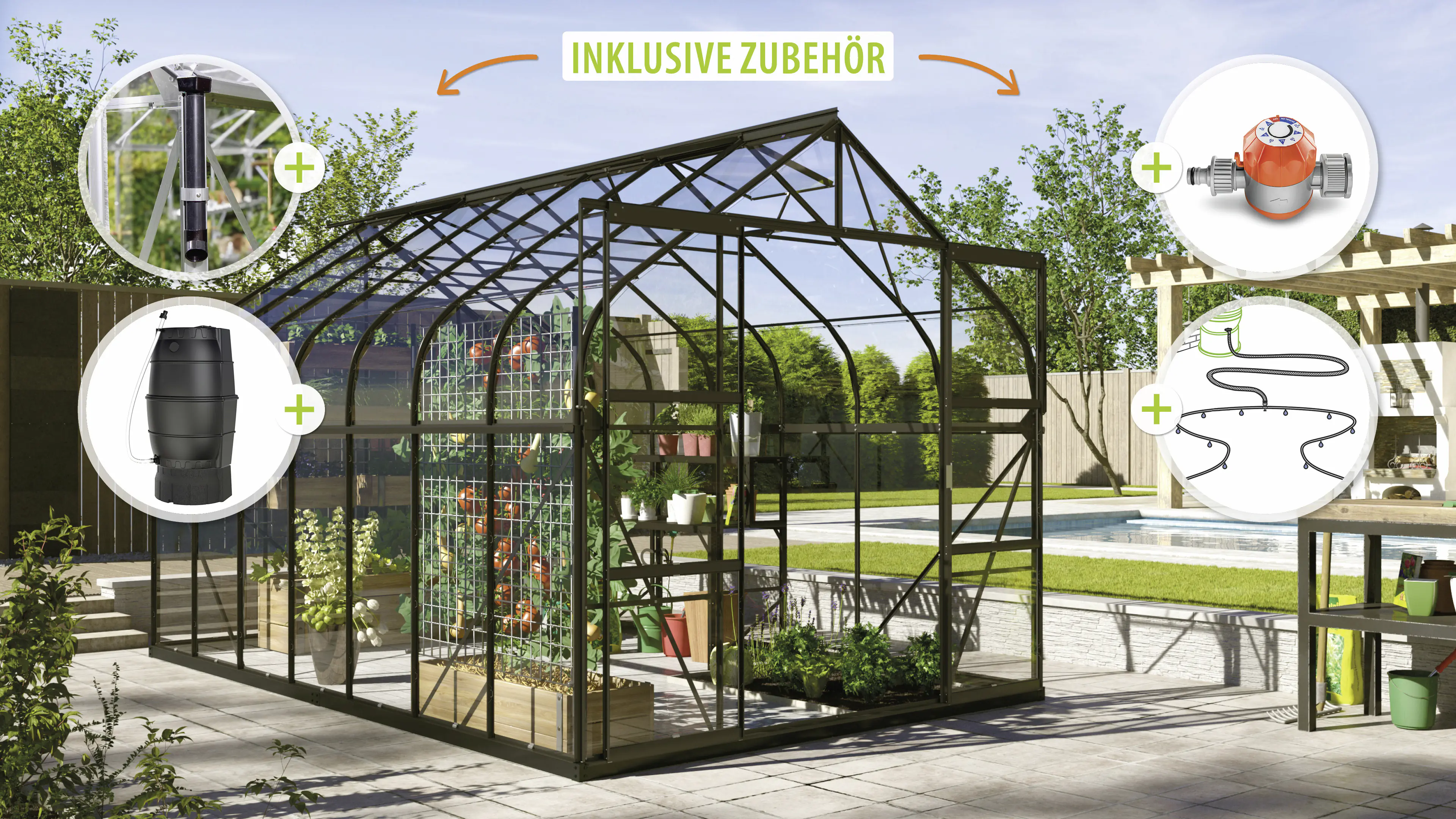 Vitavia Gewächshaus-Set-Set Dione 11500 ESG 3 mm schwarz 254 x 441 cm