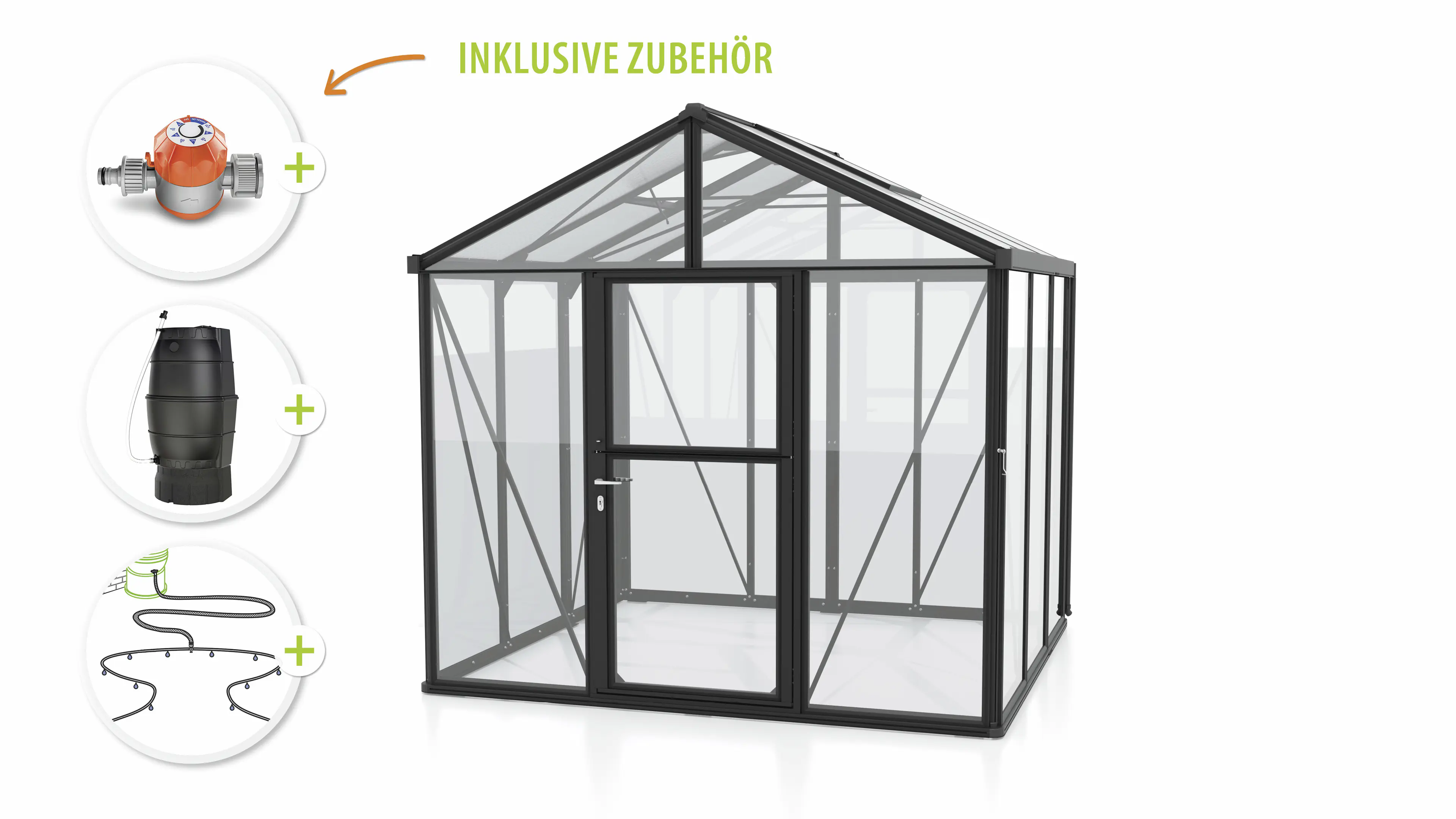 Vitavia Gewächshaus-Set Zeus 6200 ESG/HKP schwarz 266 x 249 cm 