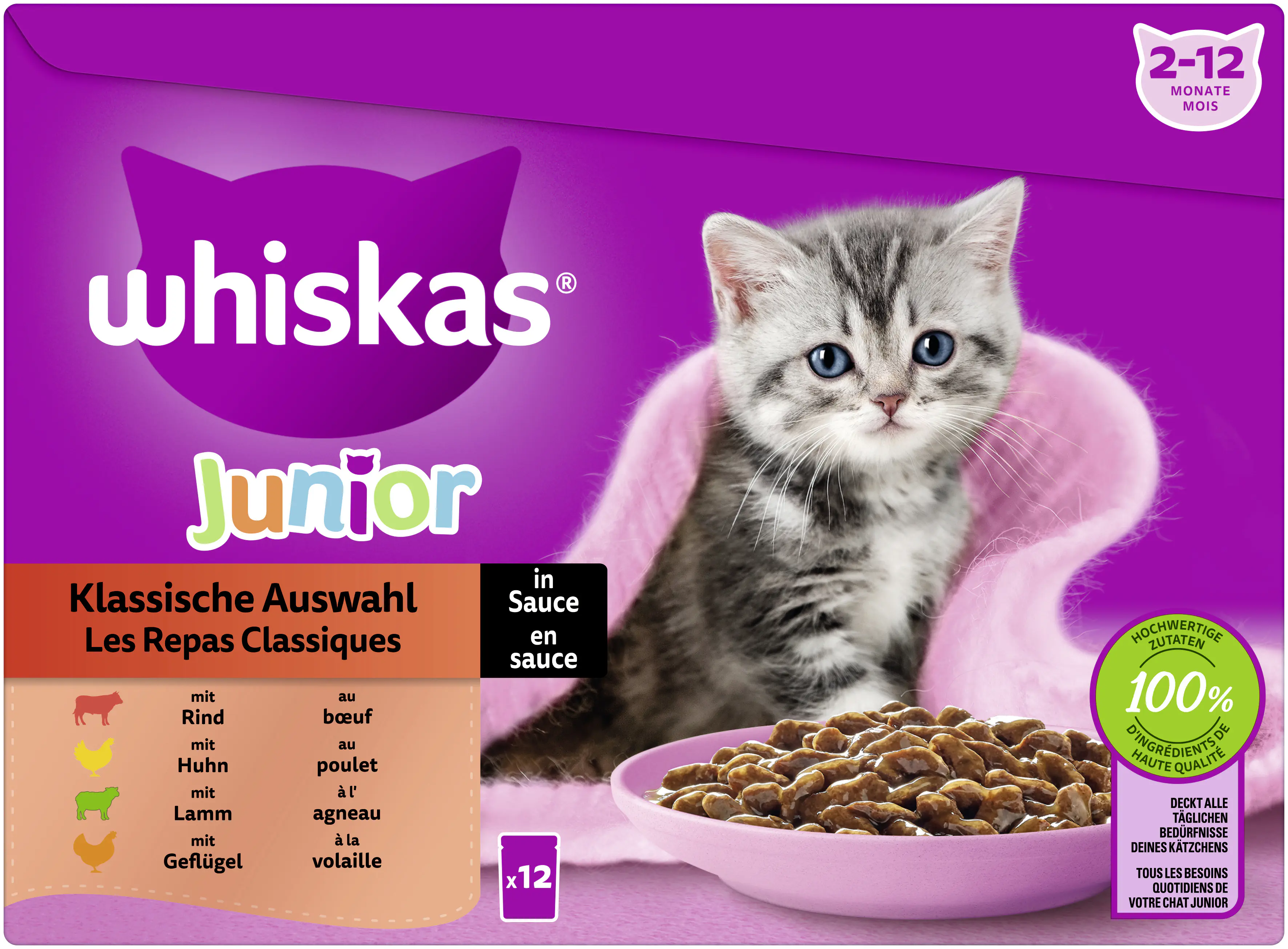 Whiskas Mulitpack Junior klassische Auswahl in Sauce Katzenfutter 12 x 85 g