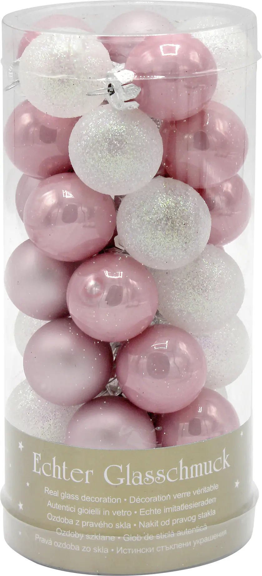 Weihnachtskugeln aus Glas Ø 2,5 cm rosa-weiß 35 Stück