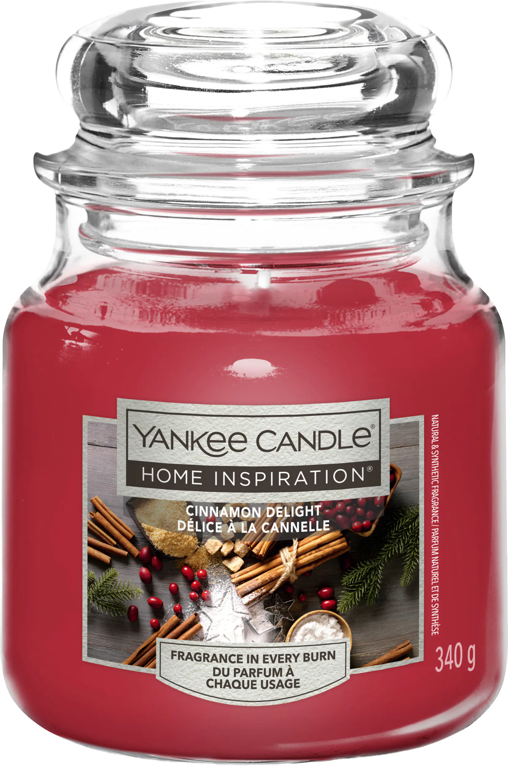 Yankee Candle Duftkerze Mittleres Glas Cinnamon Delight 340 g, rot