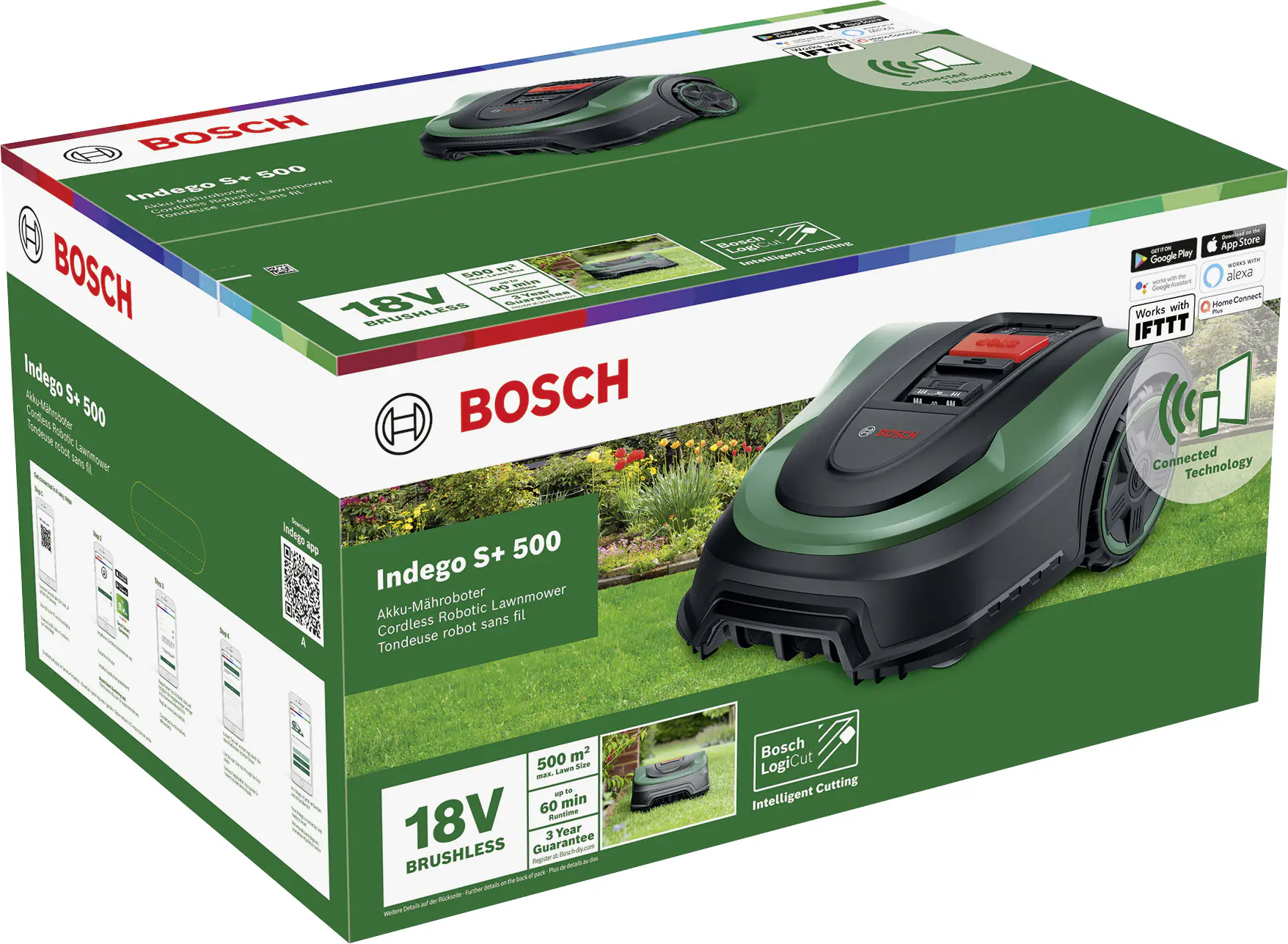 Bosch Mähroboter Indego S+ 500 18V 2,5 Ah mit Akku & Ladestation