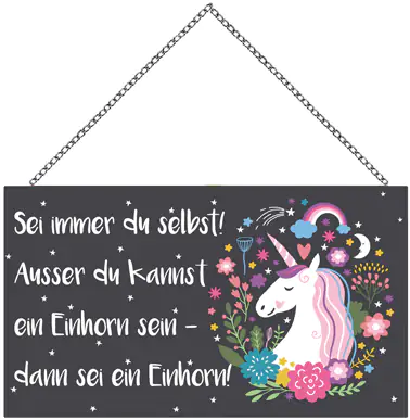 Schild mit Spruch Einhorn, 23 x 13 cm mit Kette