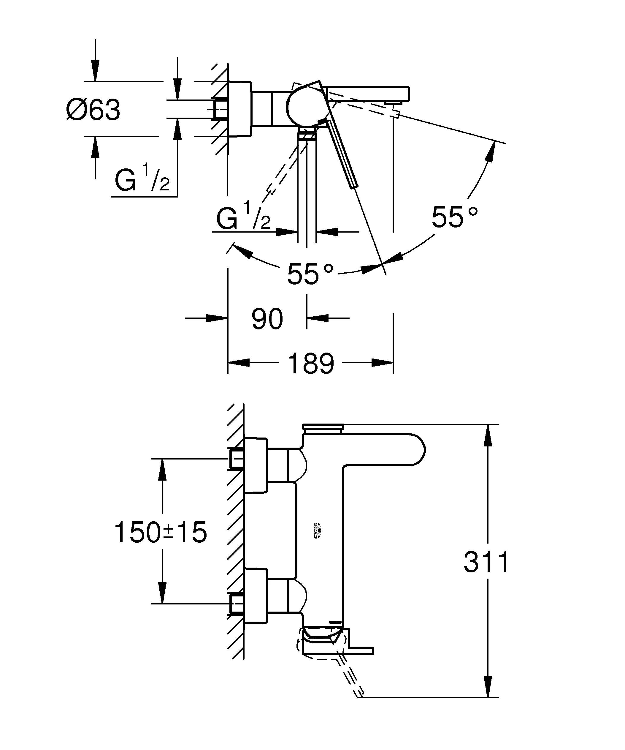 Grohe Badewannenarmatur Plus mit Temperaturbegrenzer