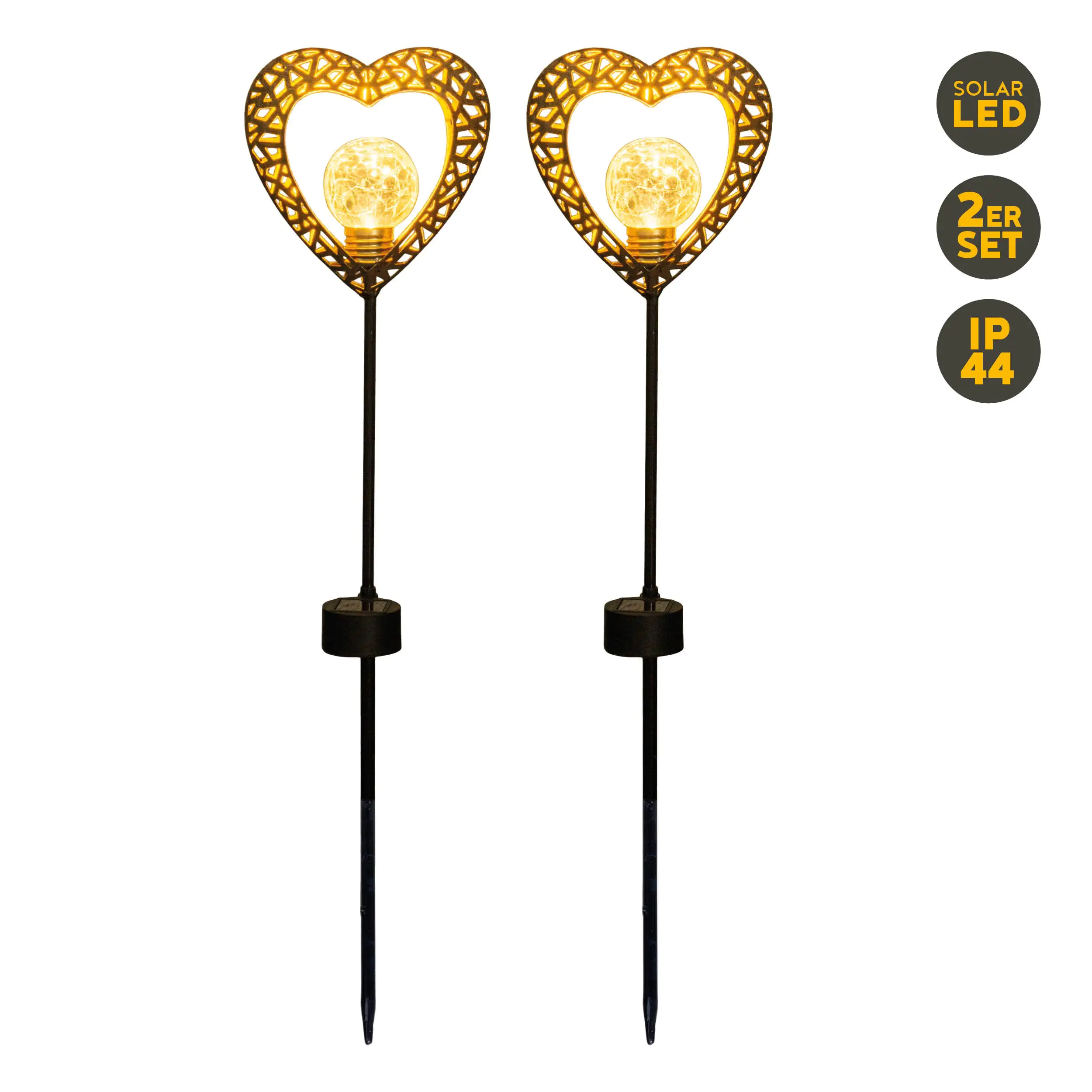 Light & More LED-Solarleuchte Herzmotiv mit Erdspieß 2er-Set