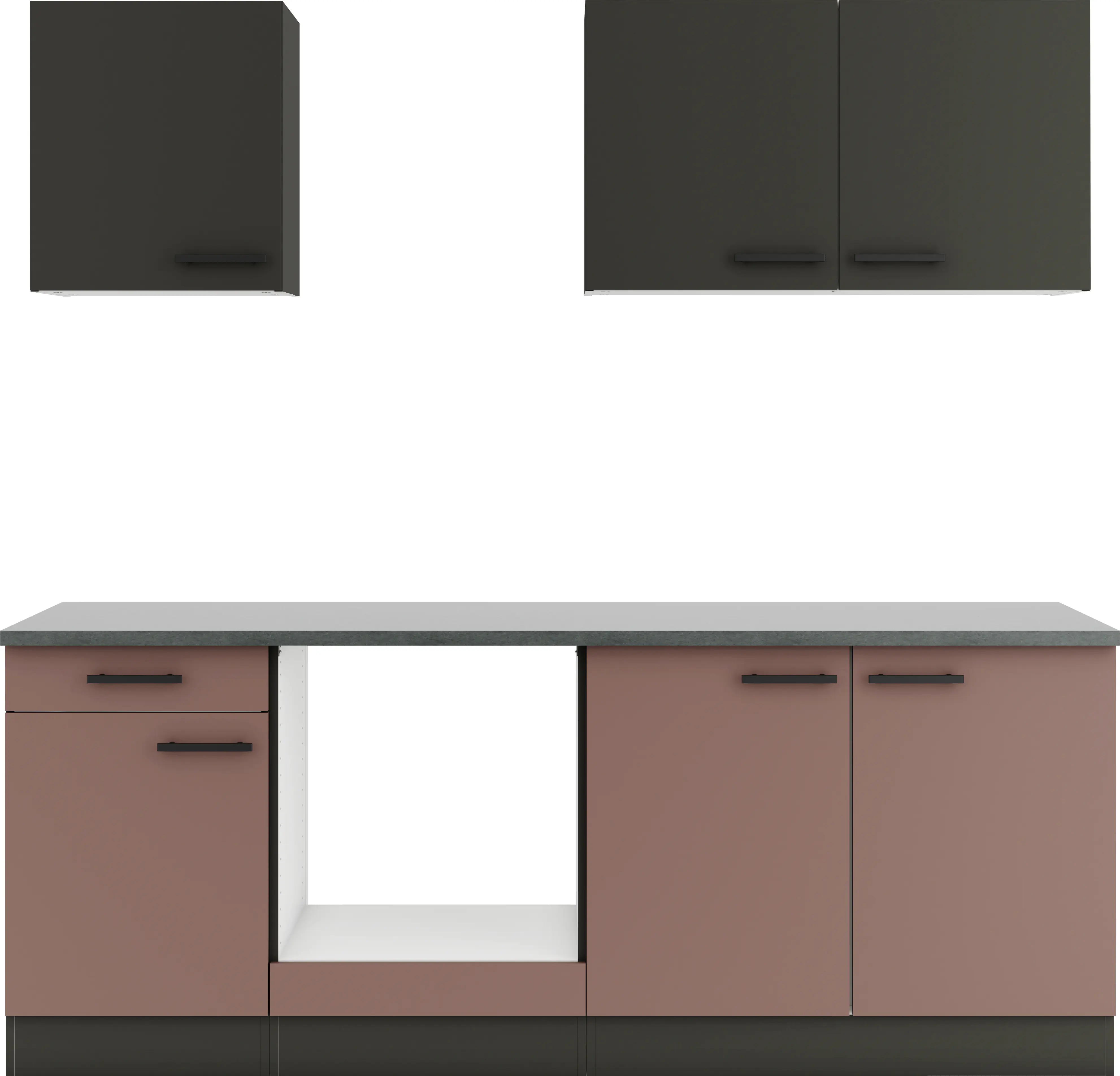 Optifit Küchenzeile Madrid 420/Nizza 407 ohne Geräte rostrot/anthrazit matt 210 cm 