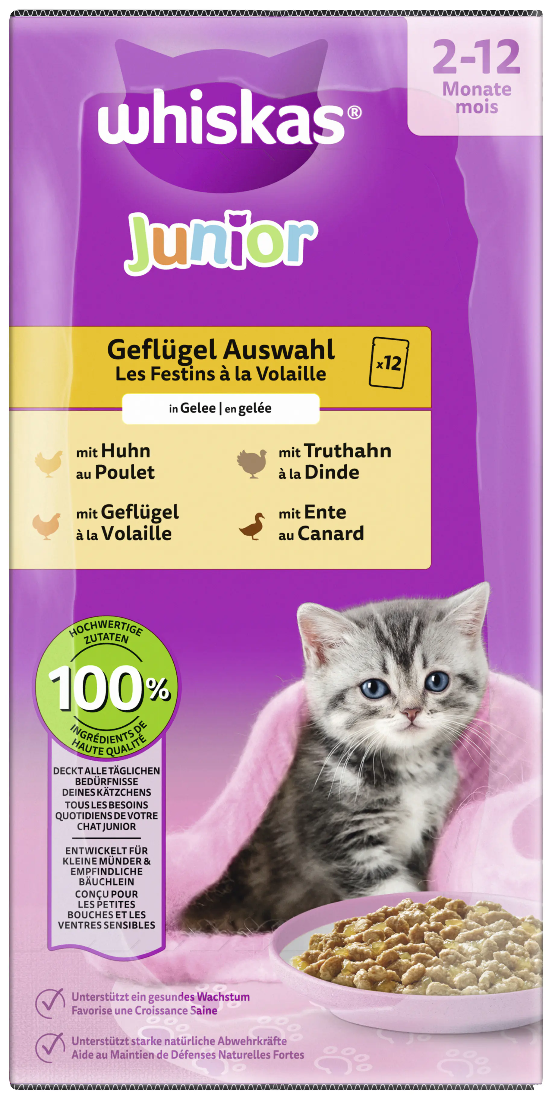 Whiskas Mulitpack Junior Geflügelauswahl in Gelee Katzenfutter 12 x 85 g
