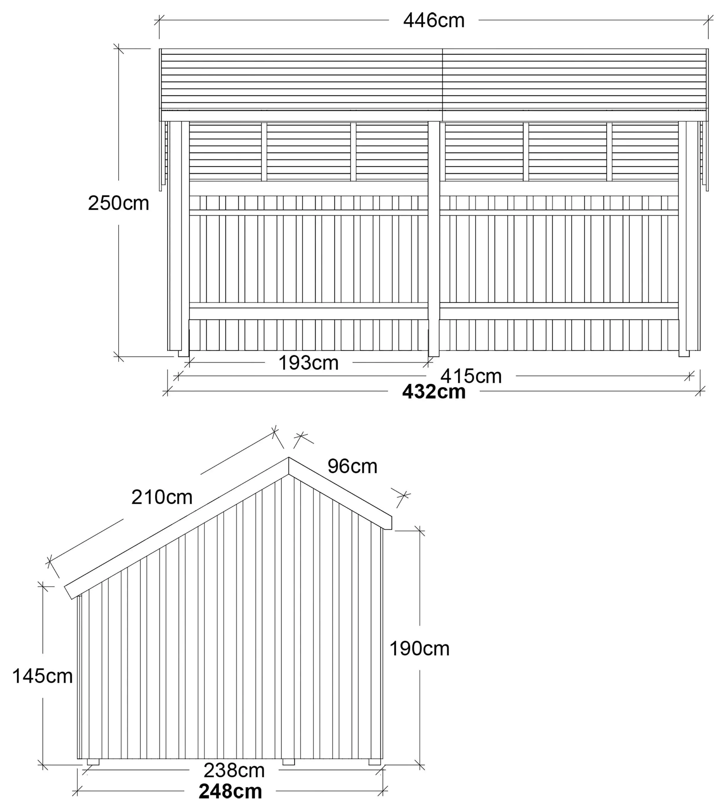 Plus Gartenhaus Multi 2 Module 416 x 238 cm natur offen mit H-Pfostenfüße