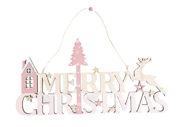 TrendLine Türschild Holz Merry Christmas 42 x 31 cm beige-rosa TrendLine Türschild Holz Merry Christmas 42 x 31 cm beige-rosa