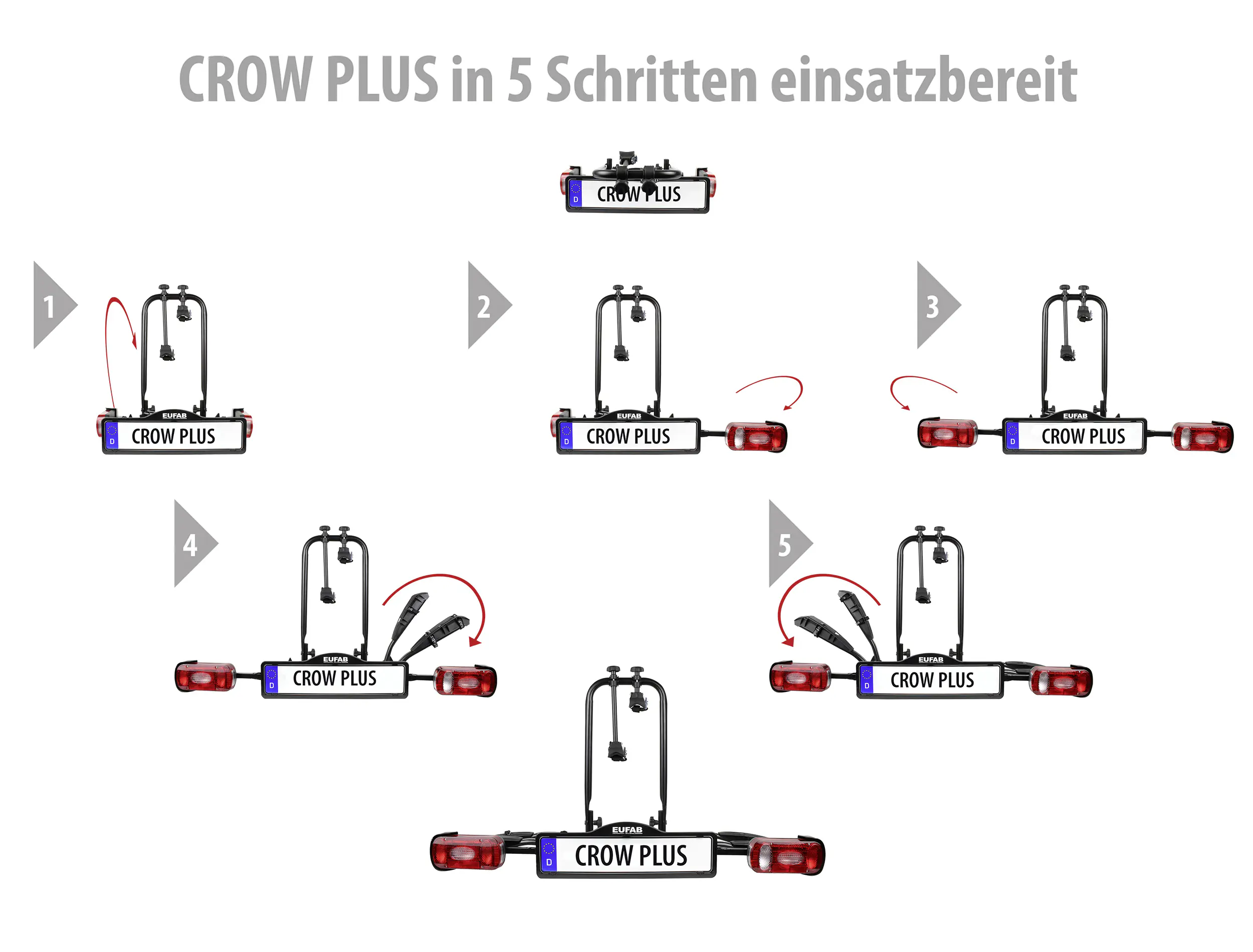 EUFAB Fahrradheckträger CROW PLUS für 2 Fahrräder teilweise vormontiert