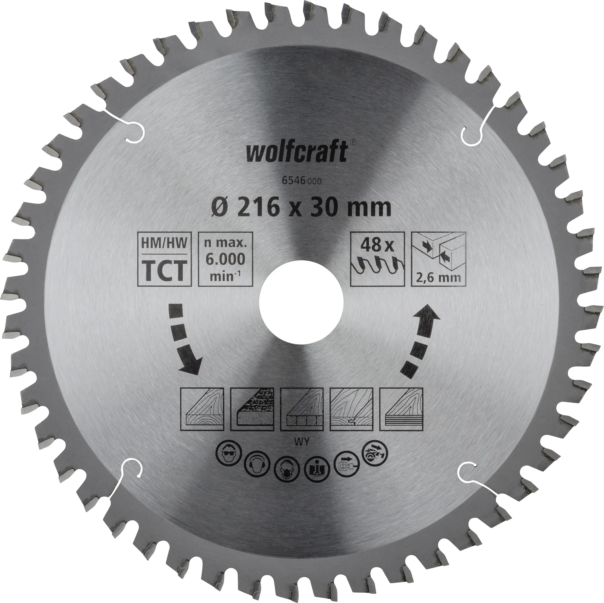 Wolfcraft Kreissägeblatt Ø 216 mm Bohrung Ø 30 mm 48 Zähne Wolfcraft Kreissägeblatt Ø 216 mm Bohrung Ø 30 mm 48 Zähne
