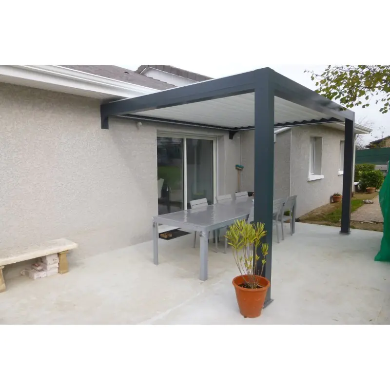 Lamellen Terrassenüberdachung 480 x 406,7 x 273 cm grau-weiß