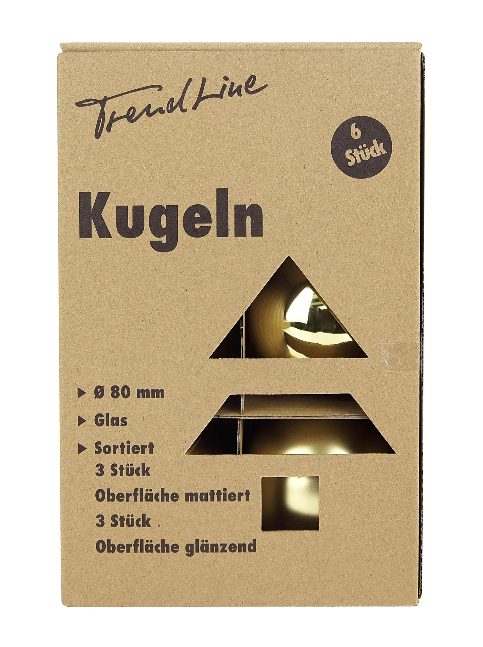 TrendLine Glaskugeln in uni glanz/matt Ø 8 cm, hellgold, 6 Stück TrendLine Glaskugeln in uni glanz/matt Ø 8 cm, hellgold, 6 Stück