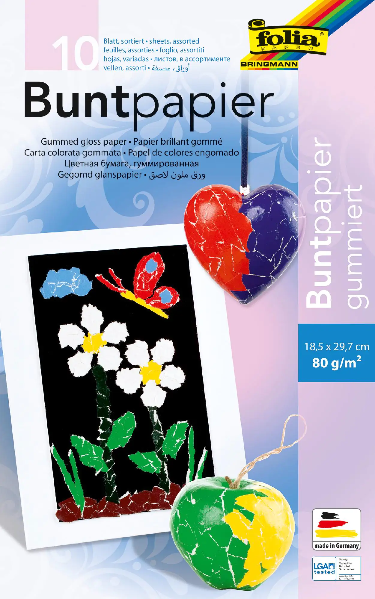 Glorex Buntpapiermappe farbig sortiert 18,5 x 29,7 cm , 10 Blatt