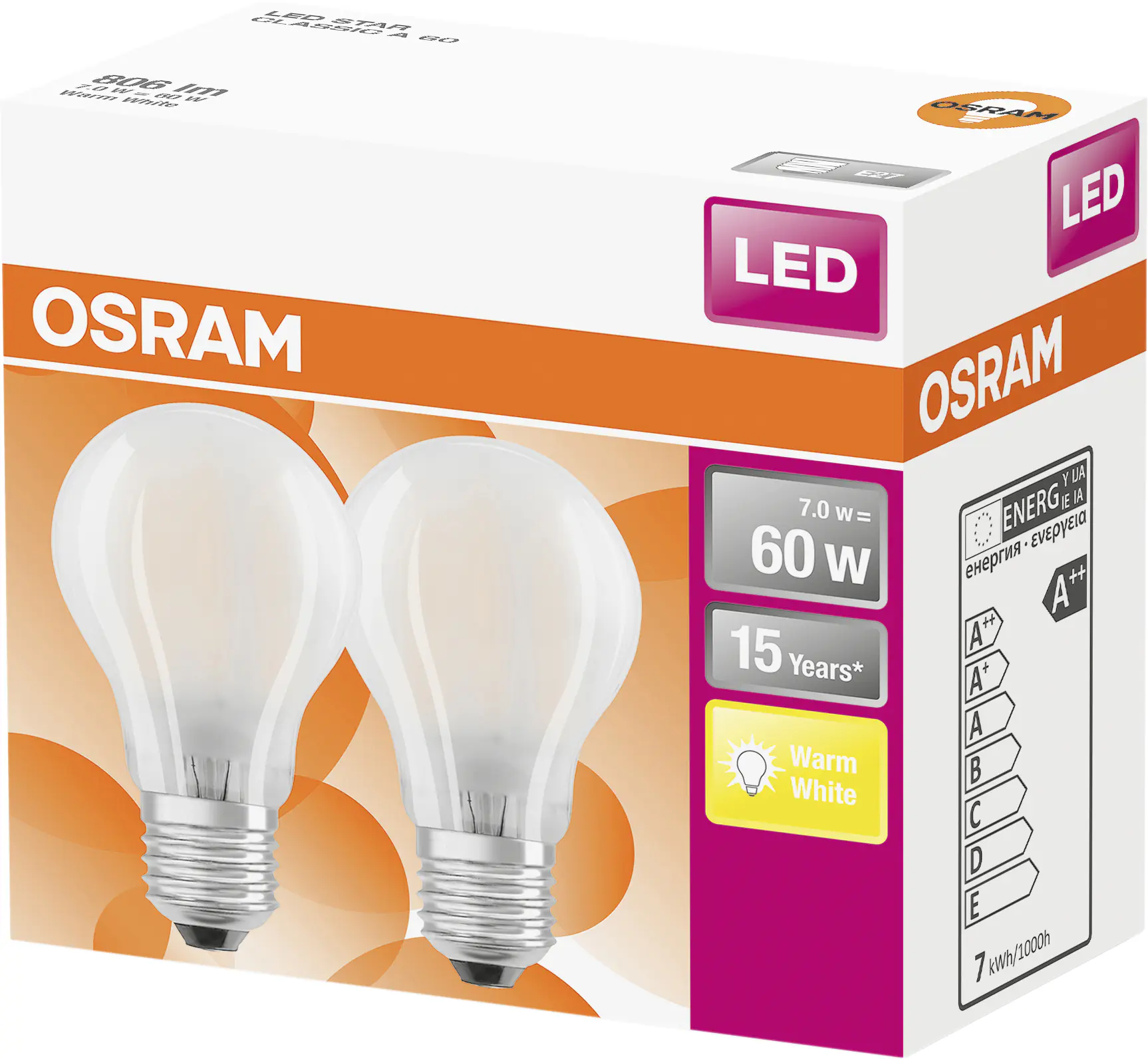 Osram LED Leuchtmittel Cla E27 7W warmweiß, weiß matt