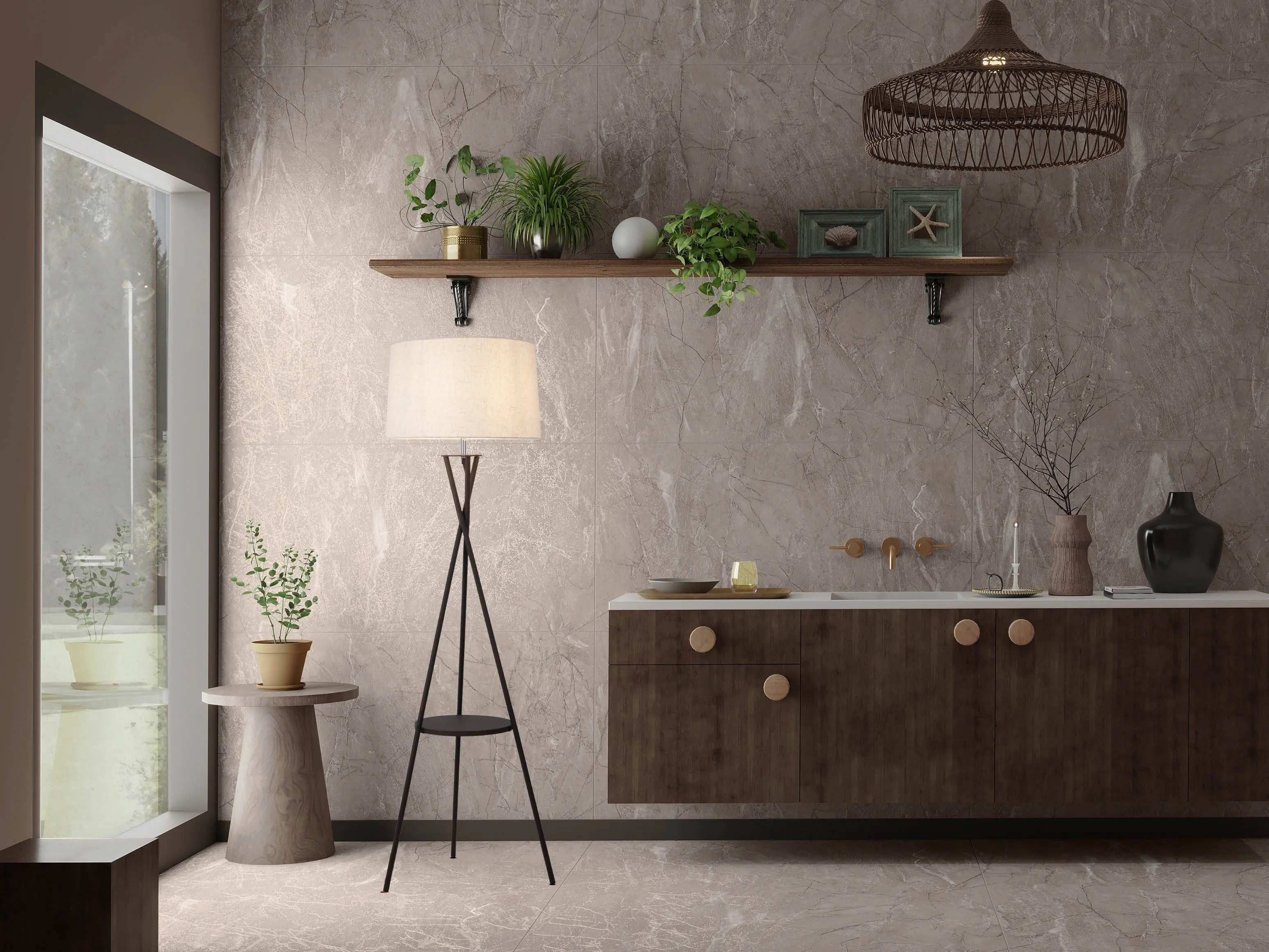 Light & More Stehleuchte Tippie mit integriertem Tisch schwarz 157 cm