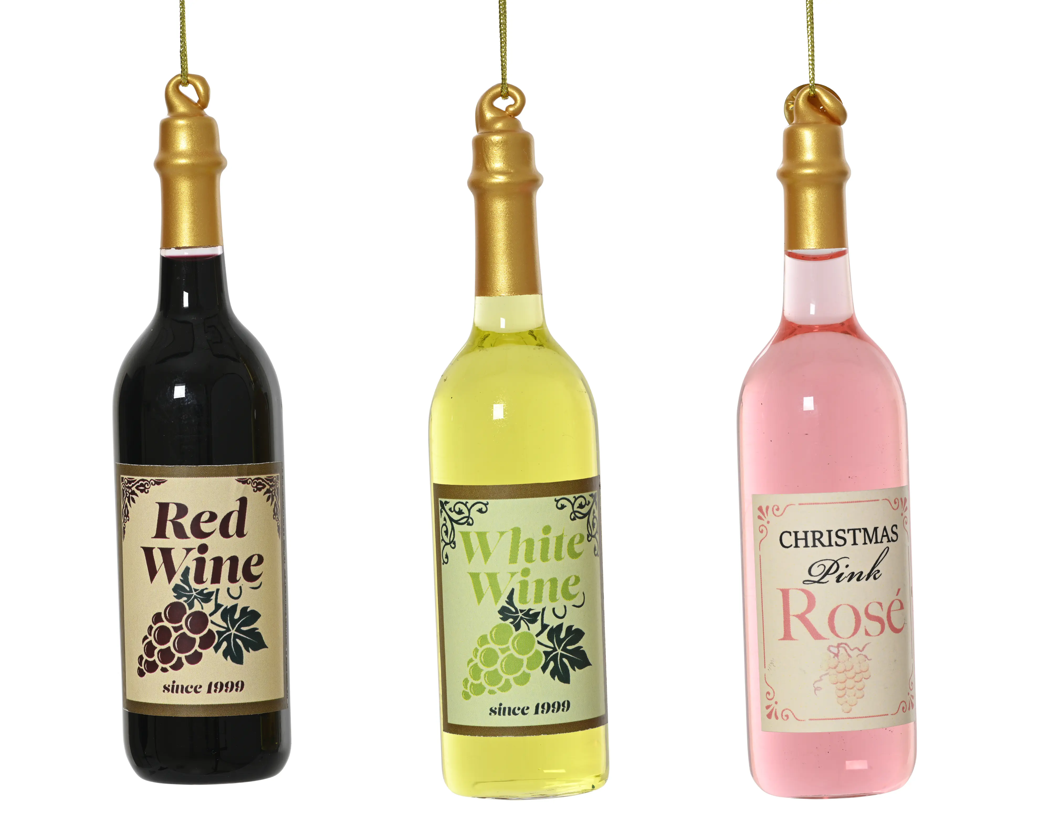 Decoris Weihnachtskugel aus Glas Schaumweinflaschen 14 cm 3-fach sortiert