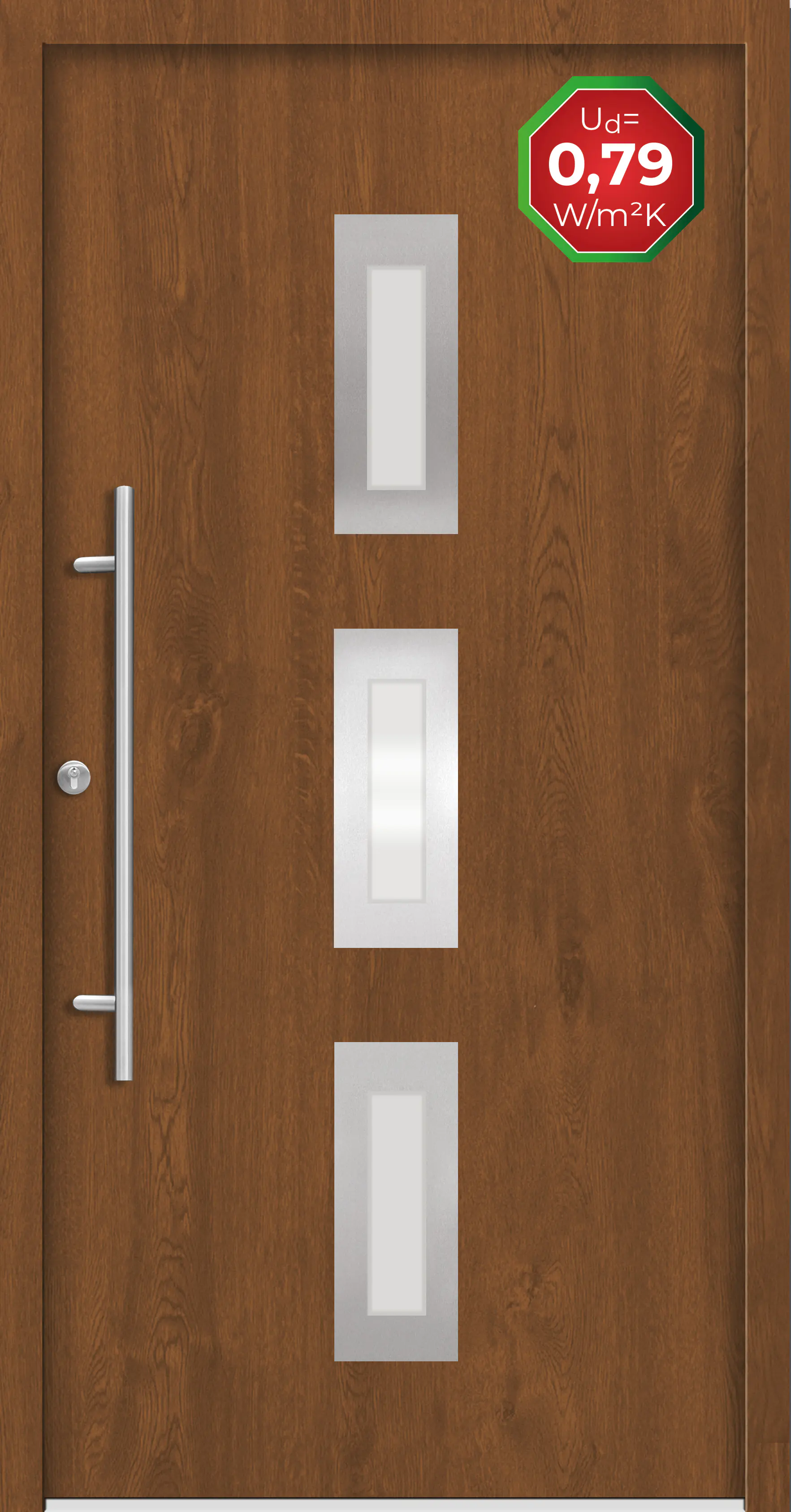 Splendoor Haustür Passivedoor Premium B02 Golden Oak DIN Links 100 x 210 cm