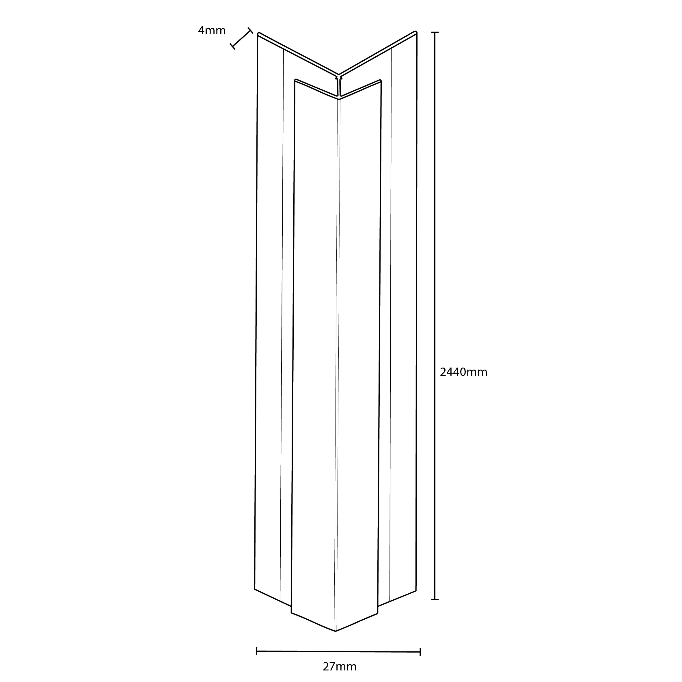 Wetwall Profil Außenecke 244 cm Alu poliert