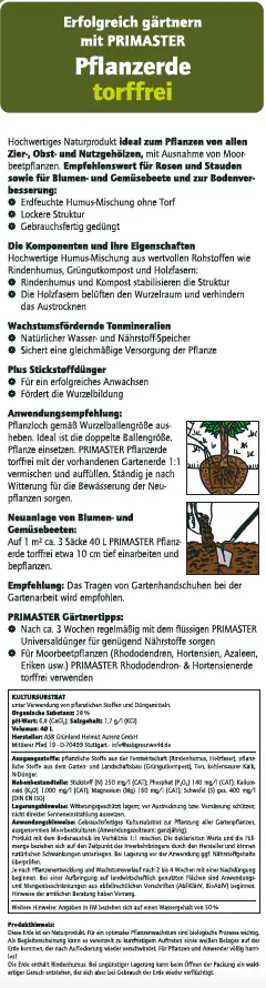 Primaster Pflanzerde 40 L torffrei Primaster Pflanzerde 40 L torffrei