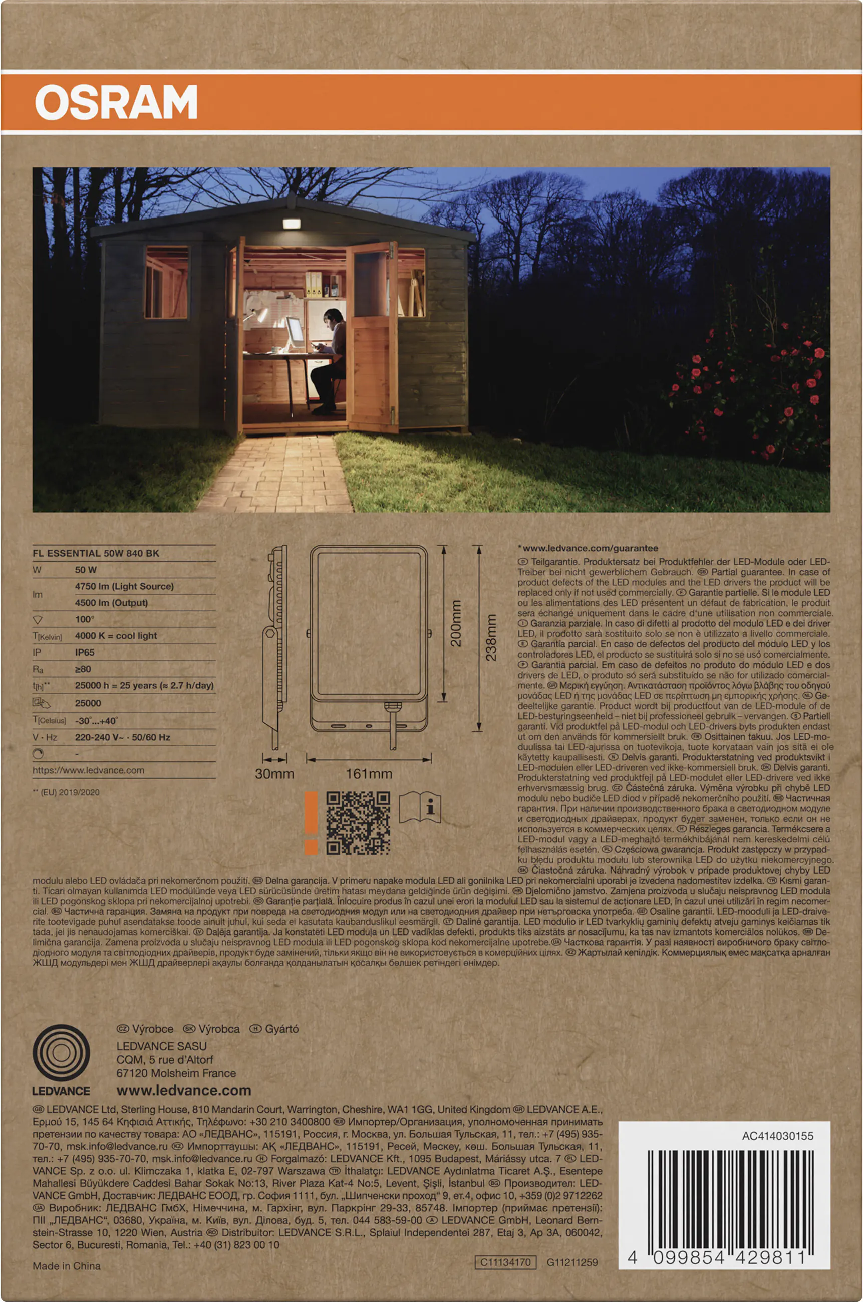 Osram LED-Außenleuchte Floodlight Essential 23,8 cm neutralweiß schwarz