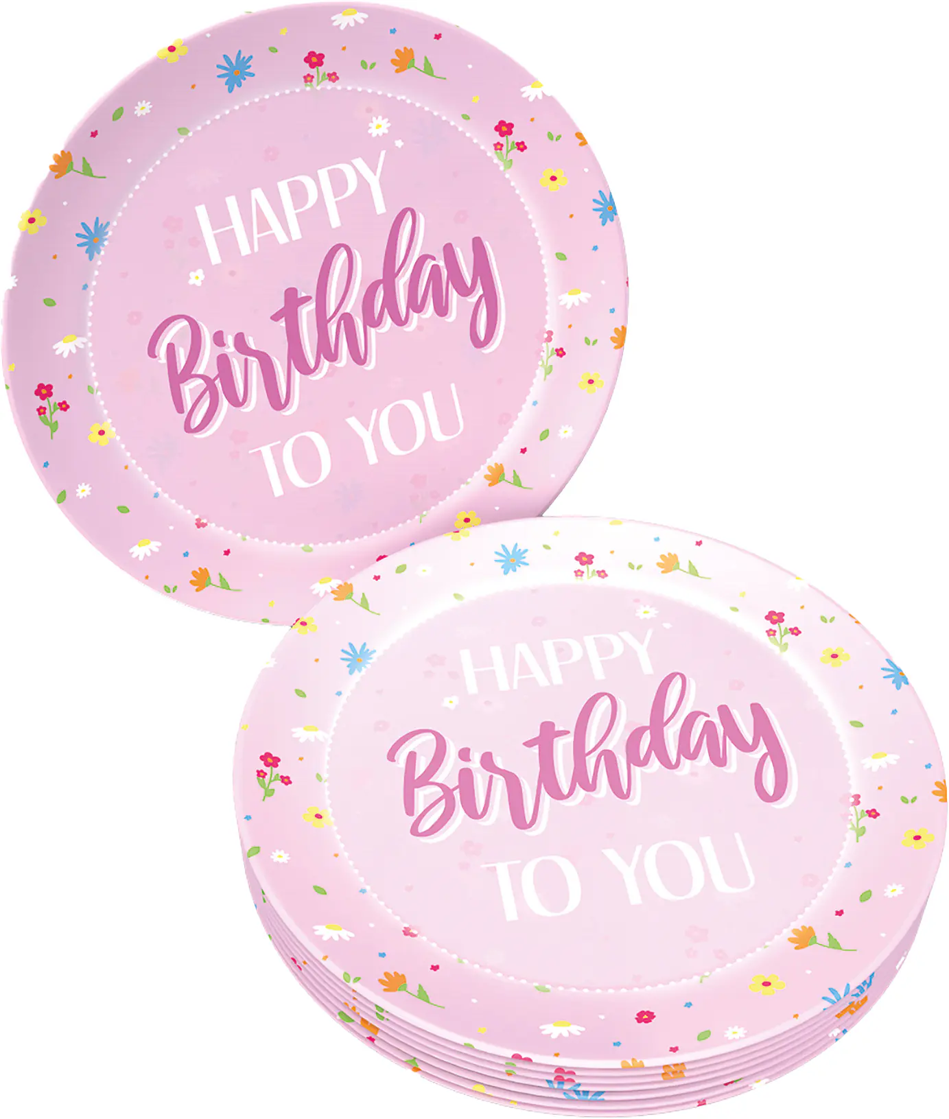 Pappteller Happy Birthday rosa Ø 23 cm 8 Stück