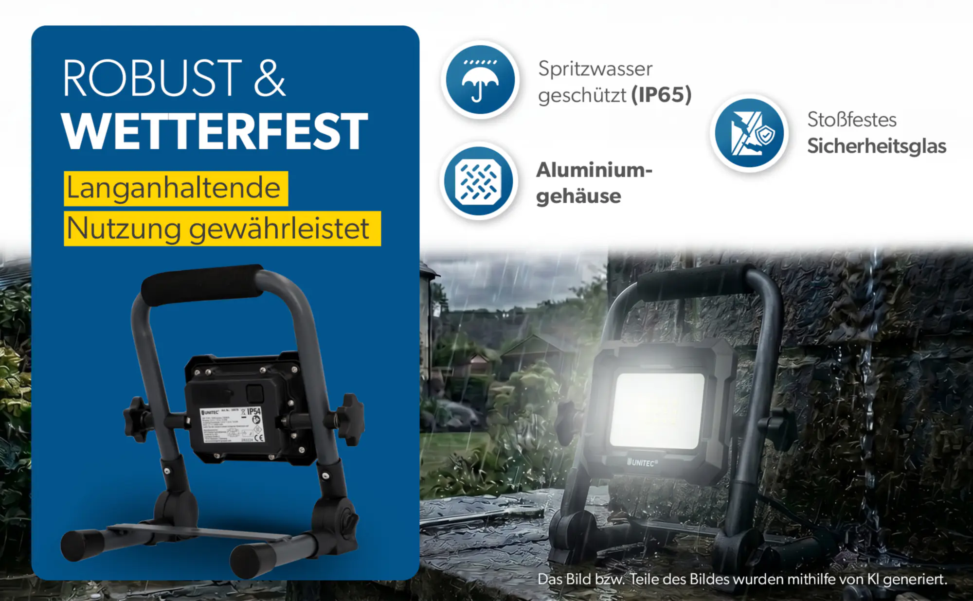UniTec LED Akku-Strahler schwarz 10 W 1000 lm 