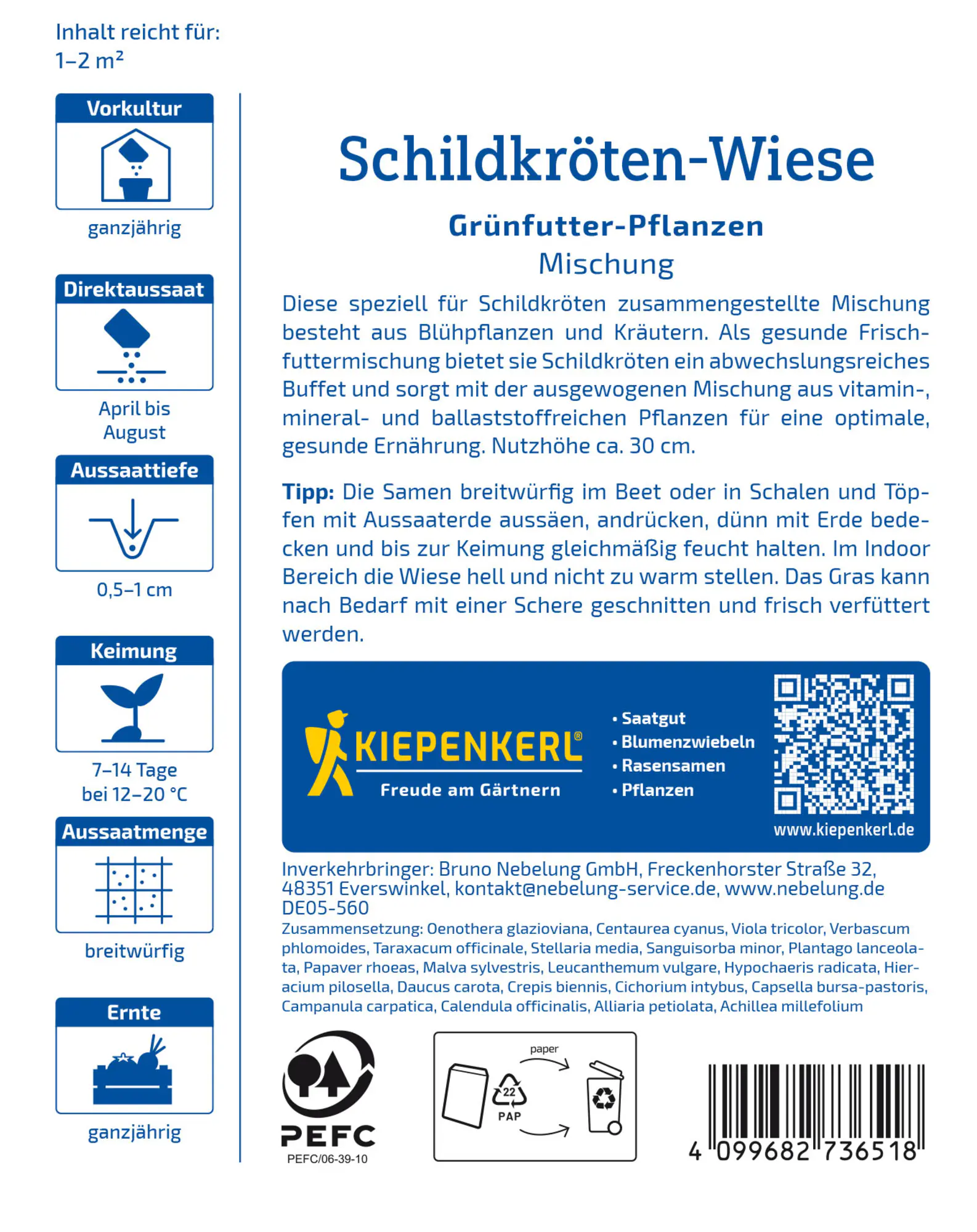 Kiepenkerl Saatgut Schildkröten-Mischung Grünfutter-Pflanzen für ca. 1-2 m²