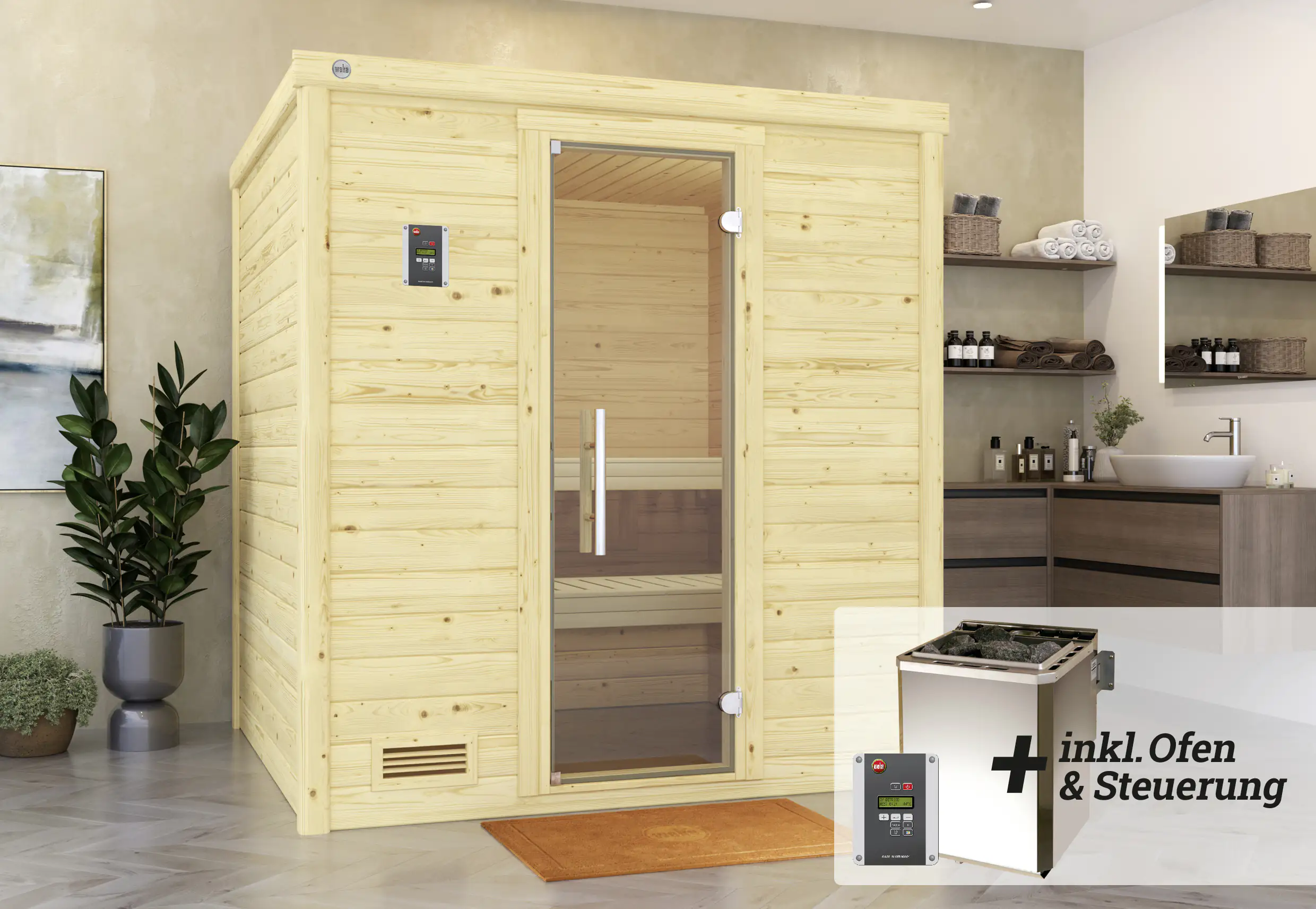 Weka Premium Massivholz-Sauna Bergen Gr. 2 Sparset 7,5 kW BioS