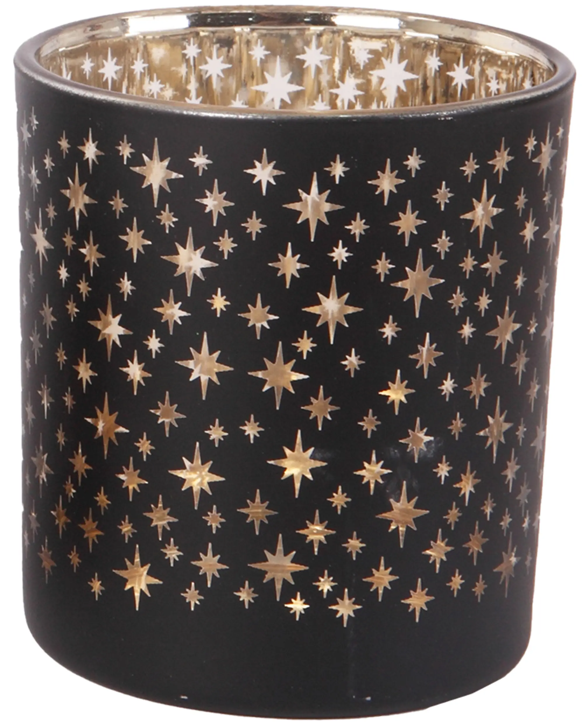 Windlicht Weihnachten Glas Ø 7 x 8 cm schwarz gold 3-fach sortiert