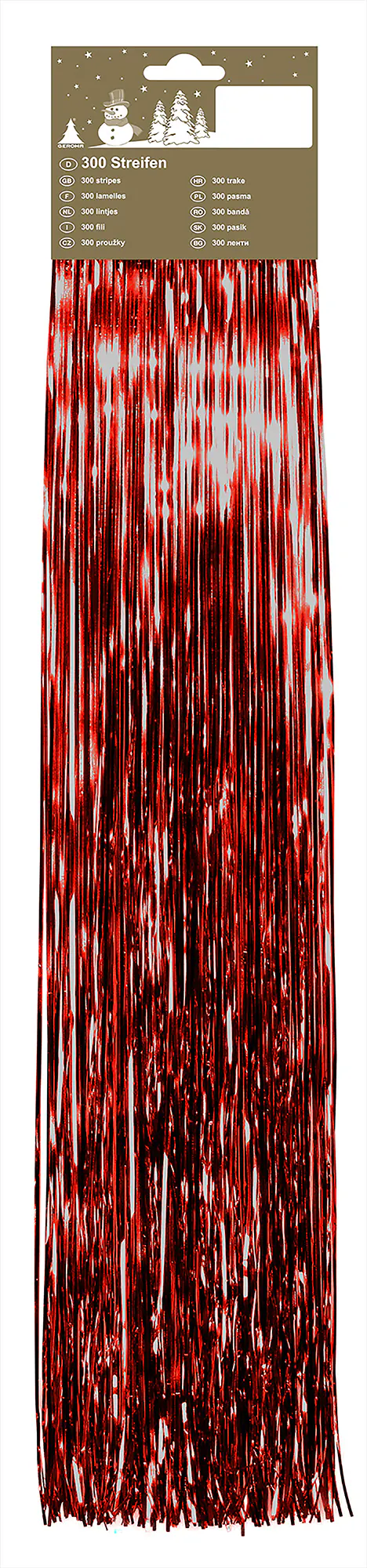 Hängelametta 300 Streifen mit Headerkarte Kunststoff 50 cm rot