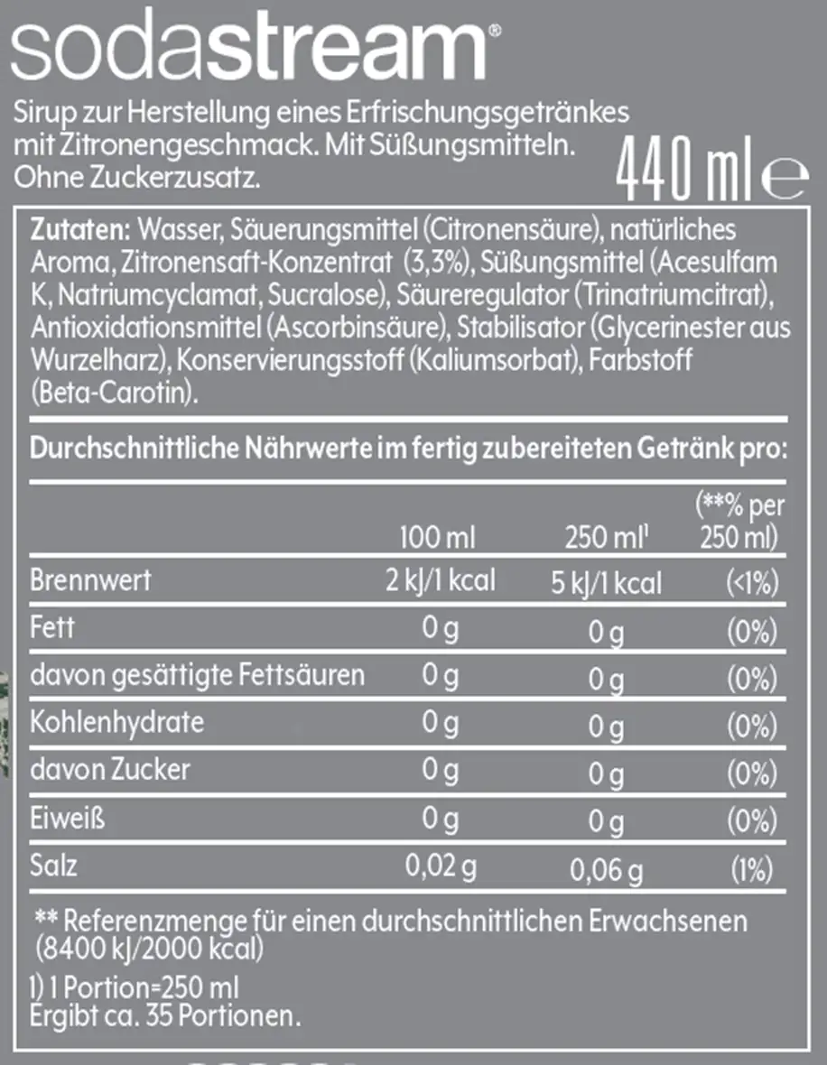 Sodastream Sirup Zitrone ohne Zucker, 440 ml