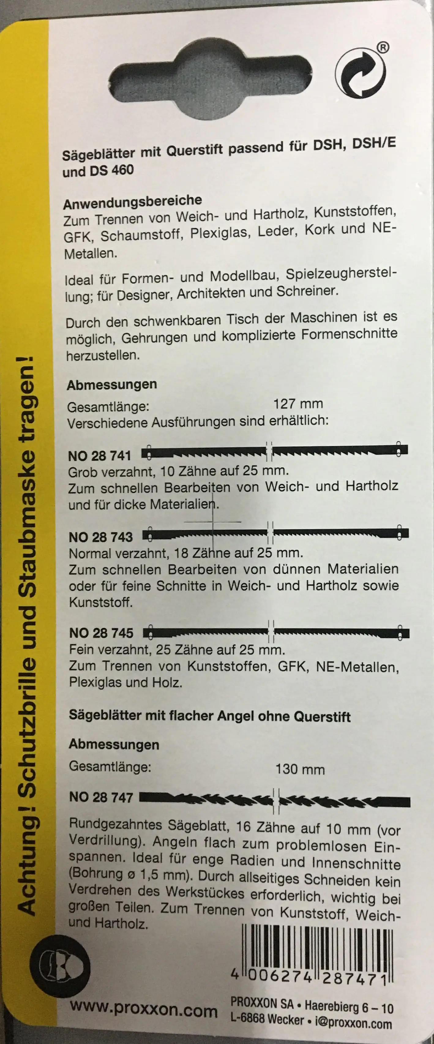 Proxxon Micromot Rundsägeblätter ohne Querstift allseitig schneidend
