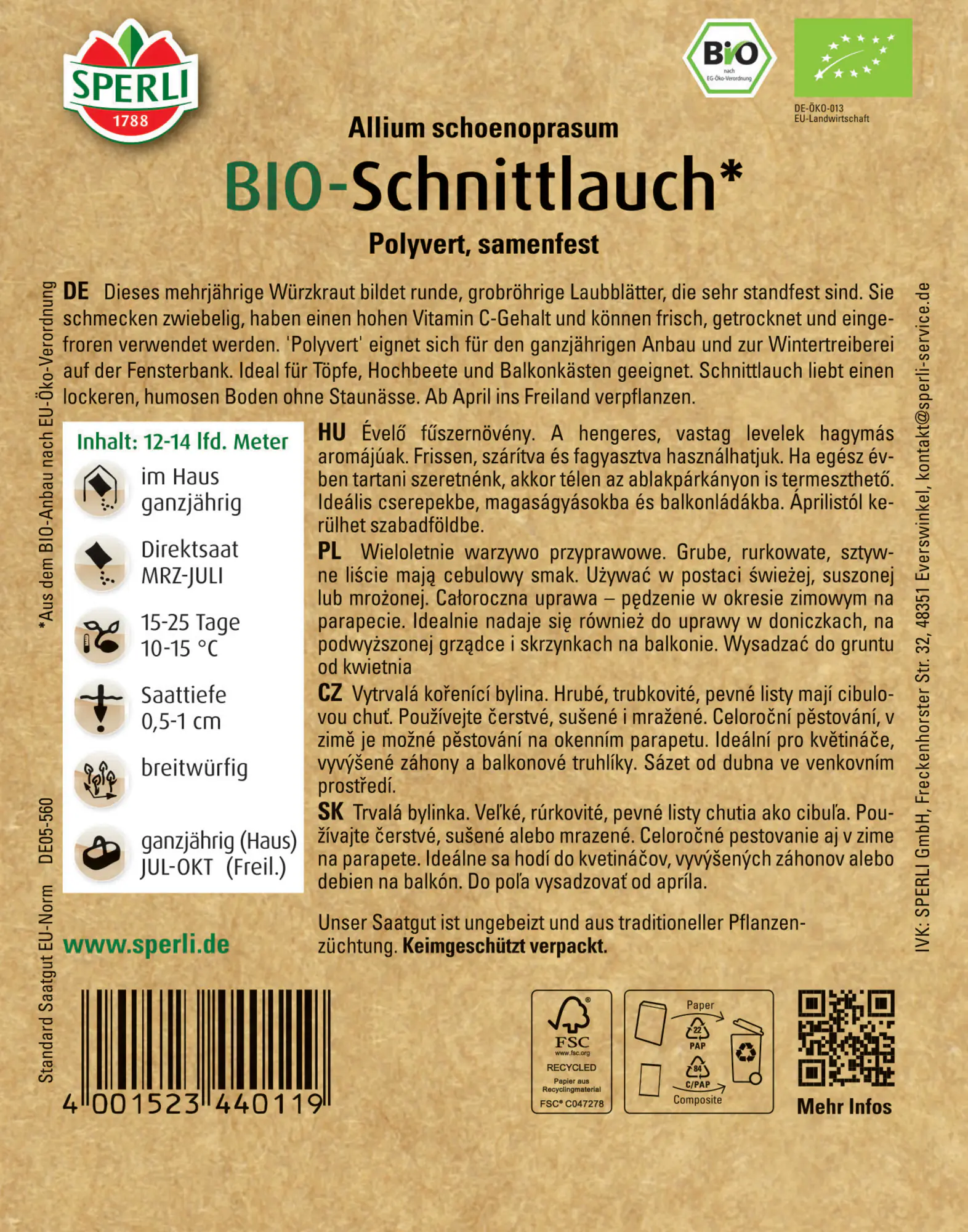 Sperli BIO Schnittlauch
