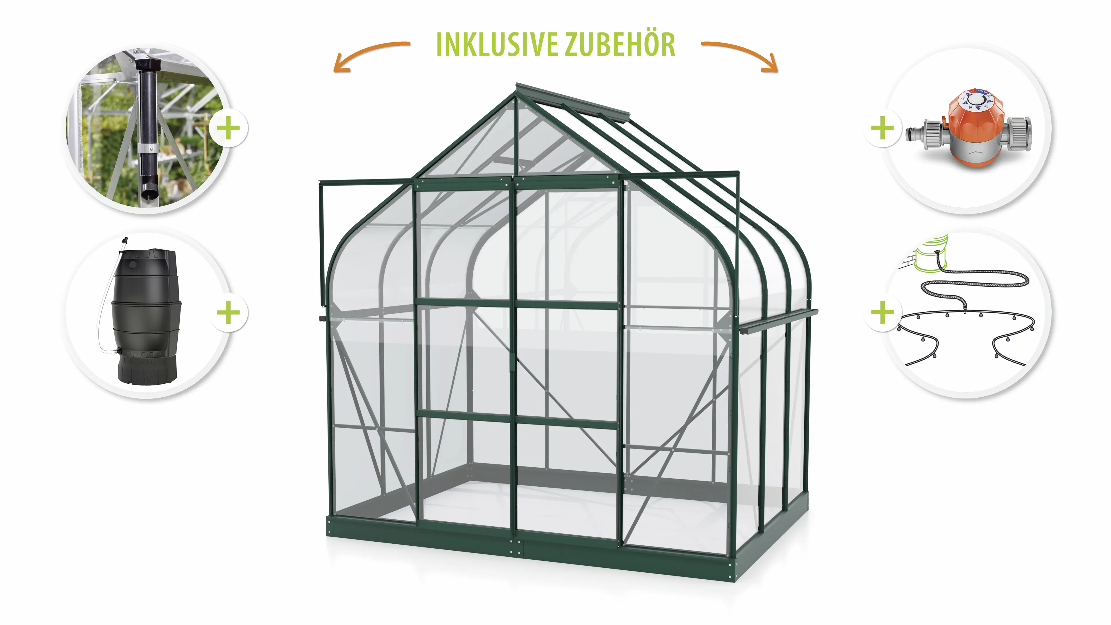 Vitavia Gewächshaus-Set-Set Dione 5000 ESG 3 mm smaragd 254 x 192 cm